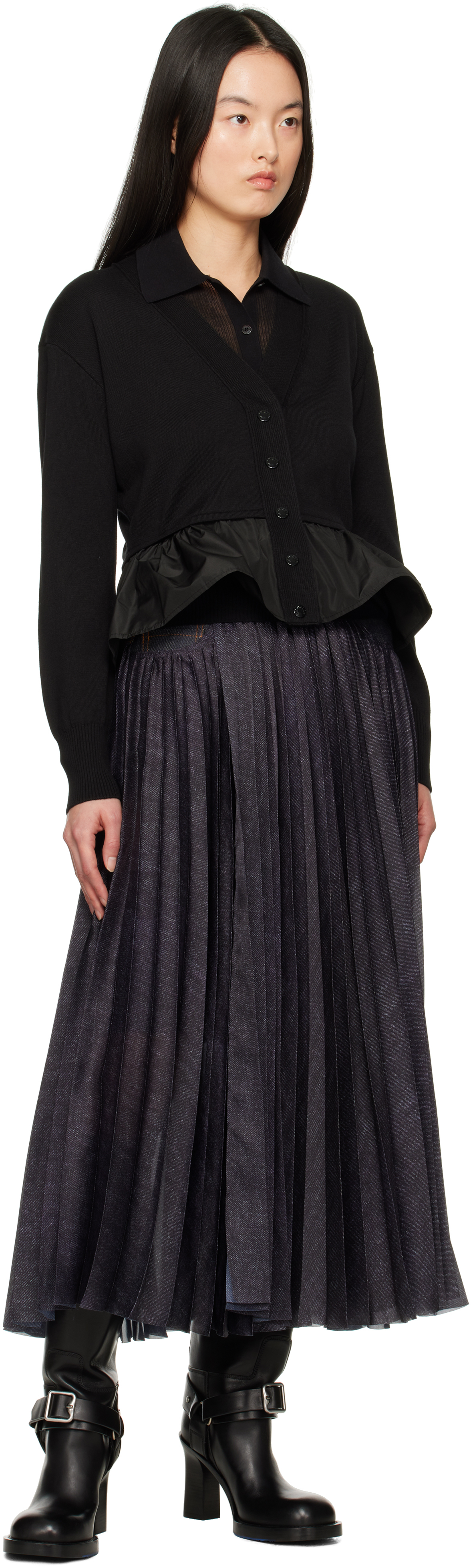 Moncler Cashmere Blend Cardigan Peplum Hem In 999 Black