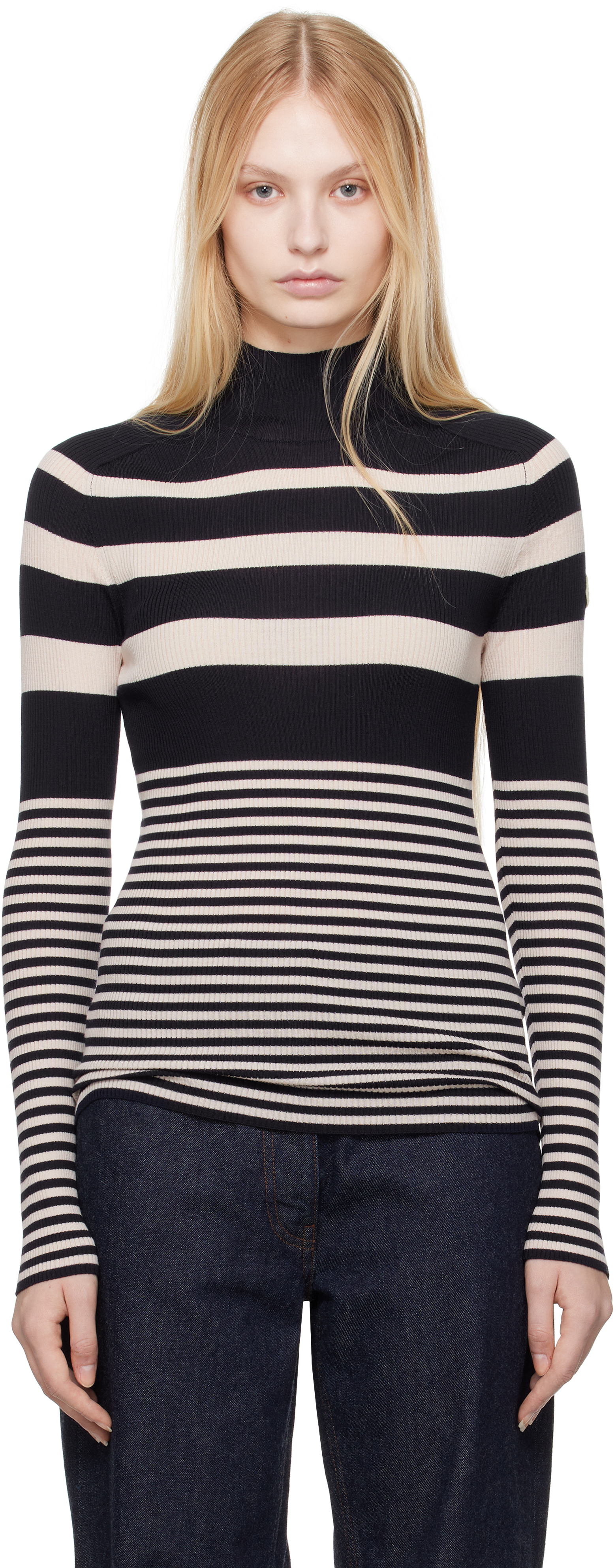 Moncler White & Blue Striped Wool Turtleneck In P70 White + Blue