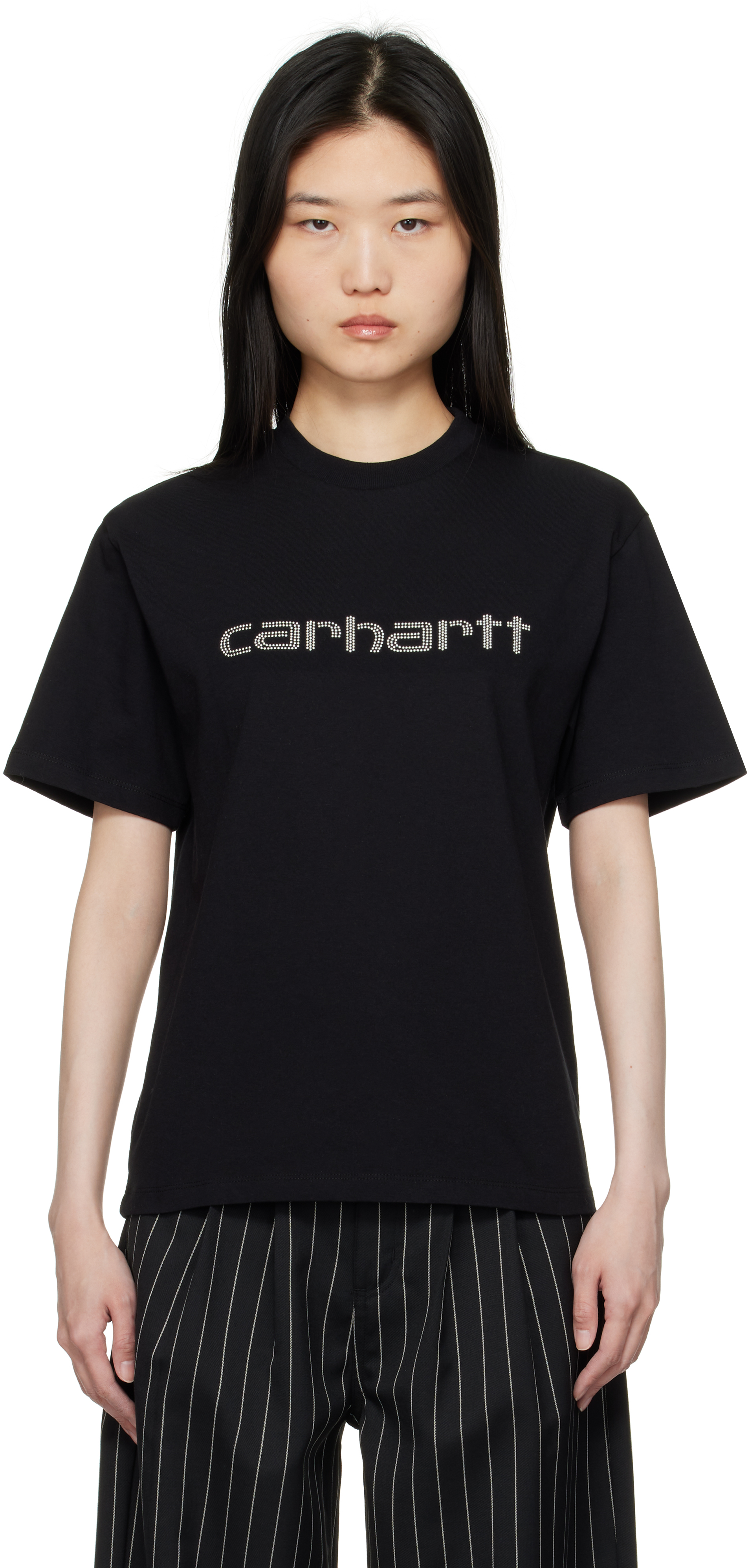 Black Rivet Script T-shirt by Carhartt Work In Progress on Sale