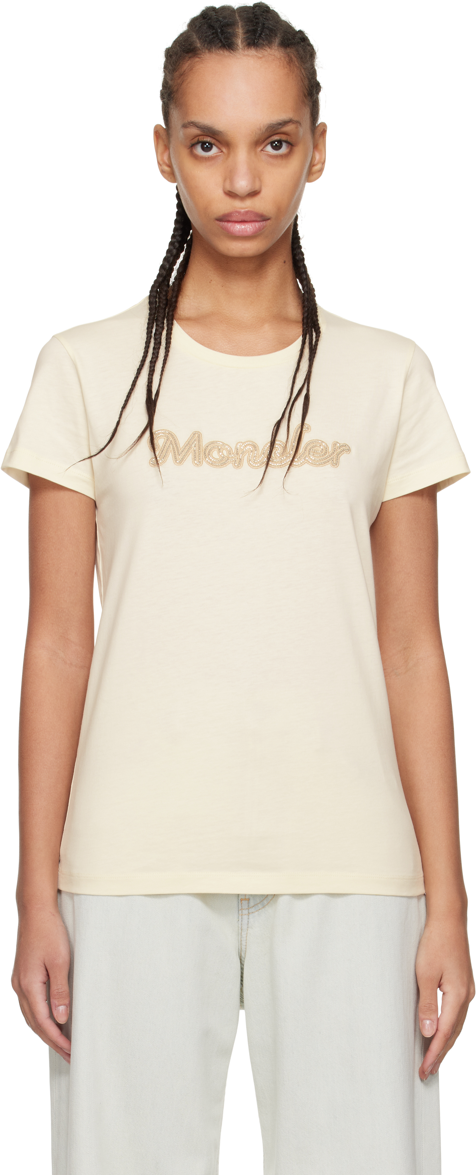 Moncler: オフホワイト S/S ロゴ Tシャツ | SSENSE 日本