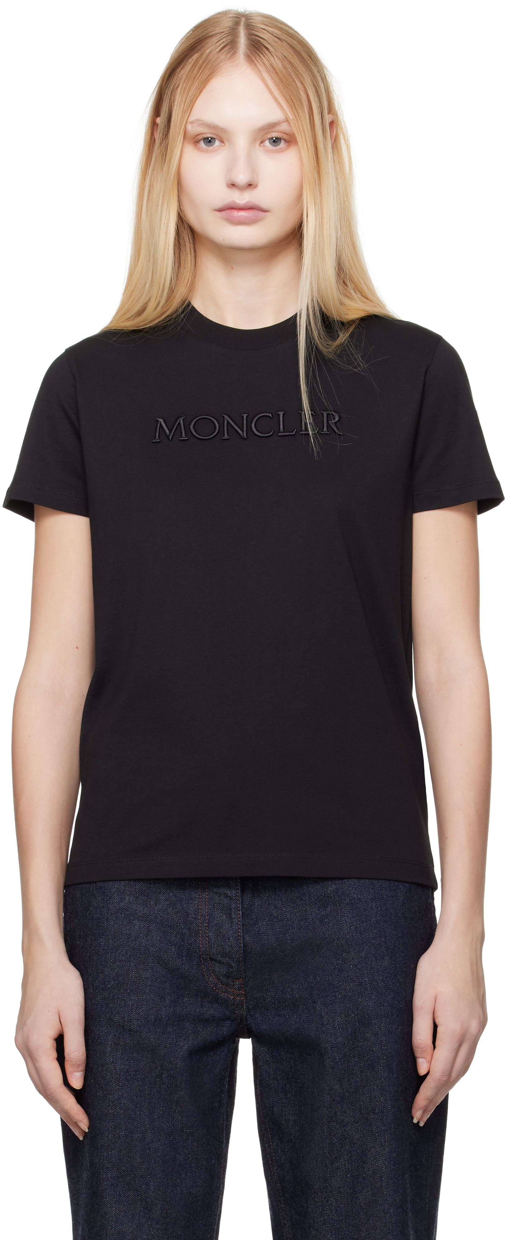 Black Embroidered Tonal Logo T shirt