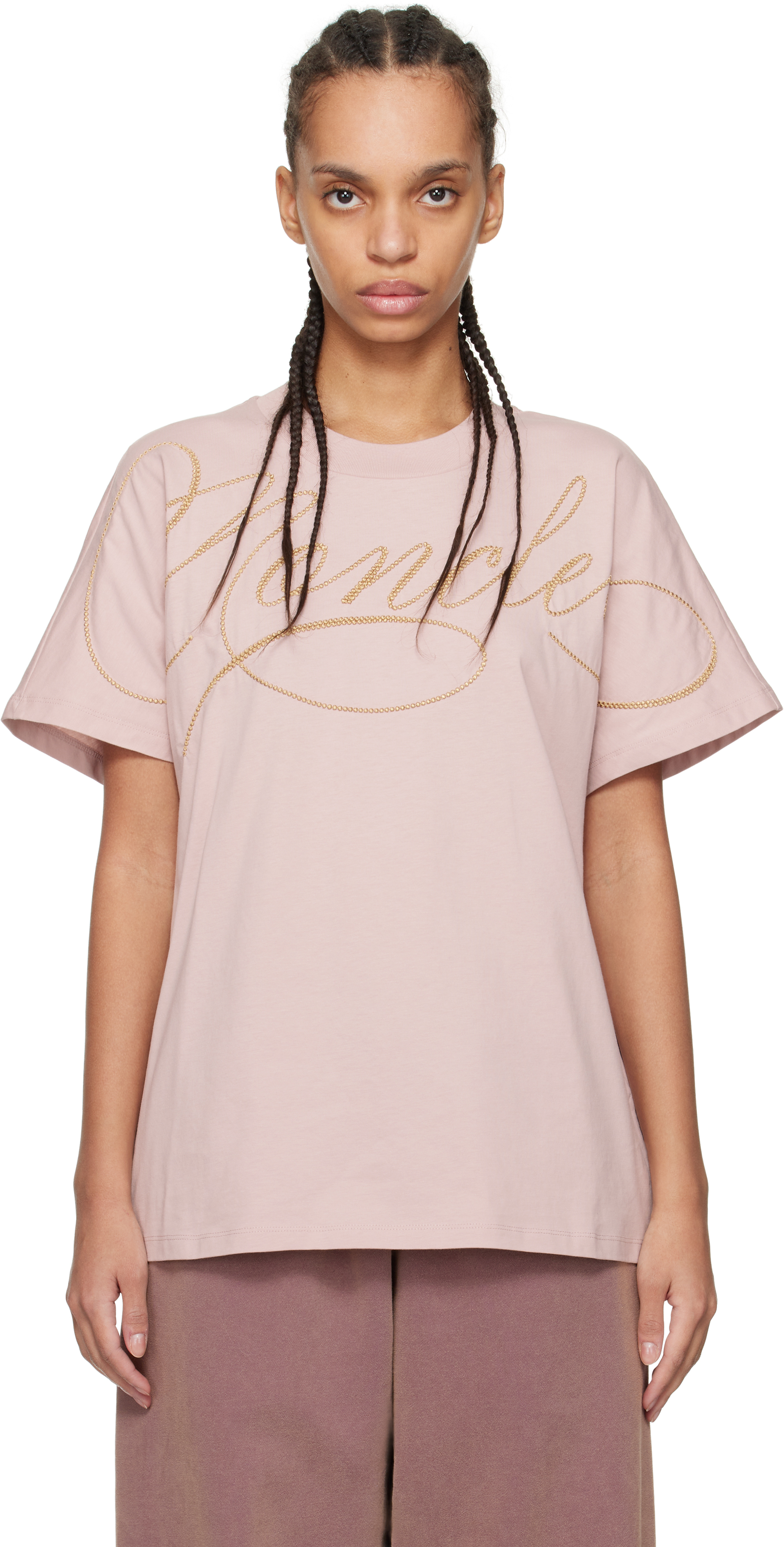 Moncler: ピンク S/S ロゴ Tシャツ | SSENSE 日本