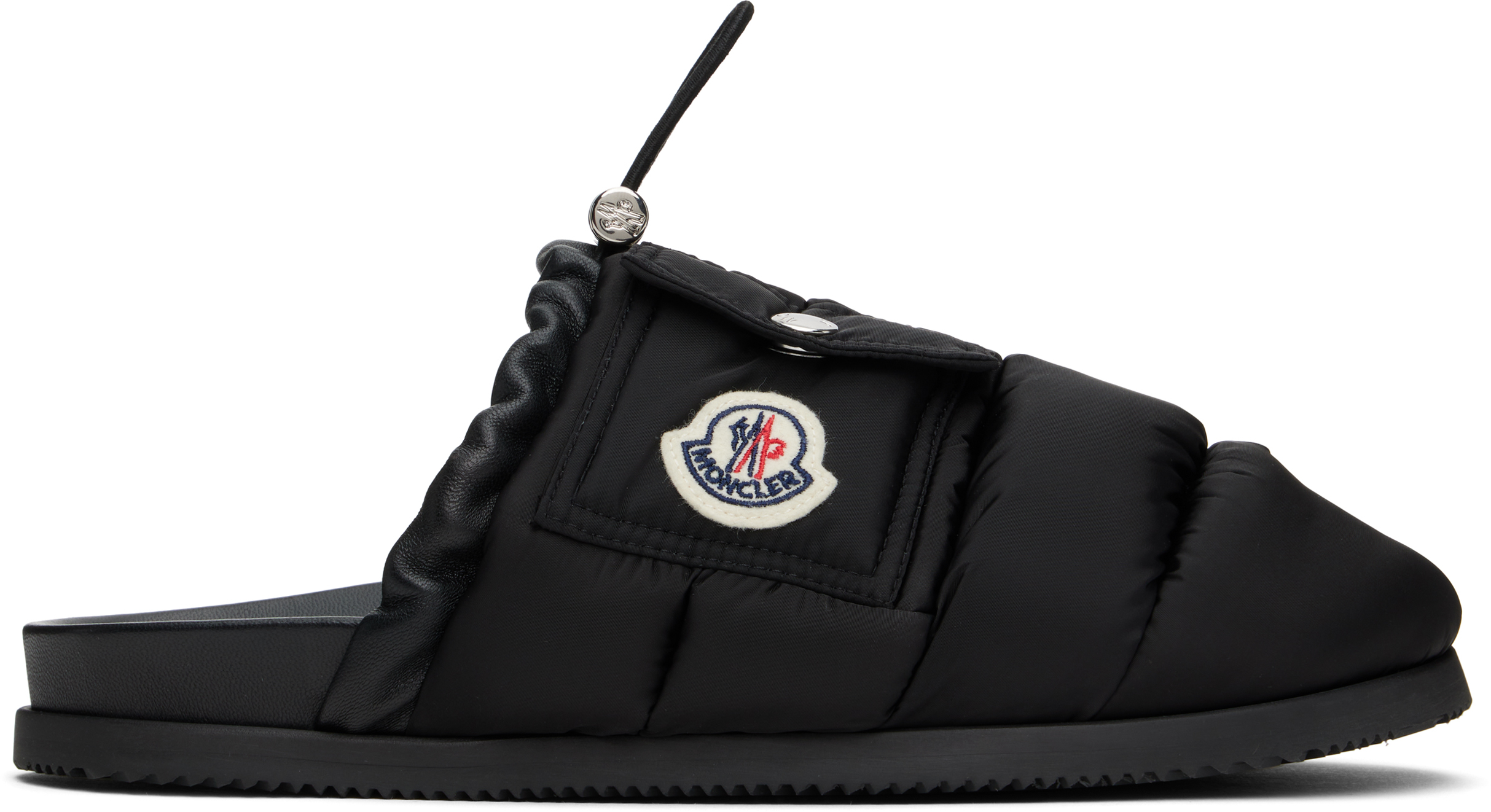 Moncler: Black 'Mon Pocket' Slippers | SSENSE