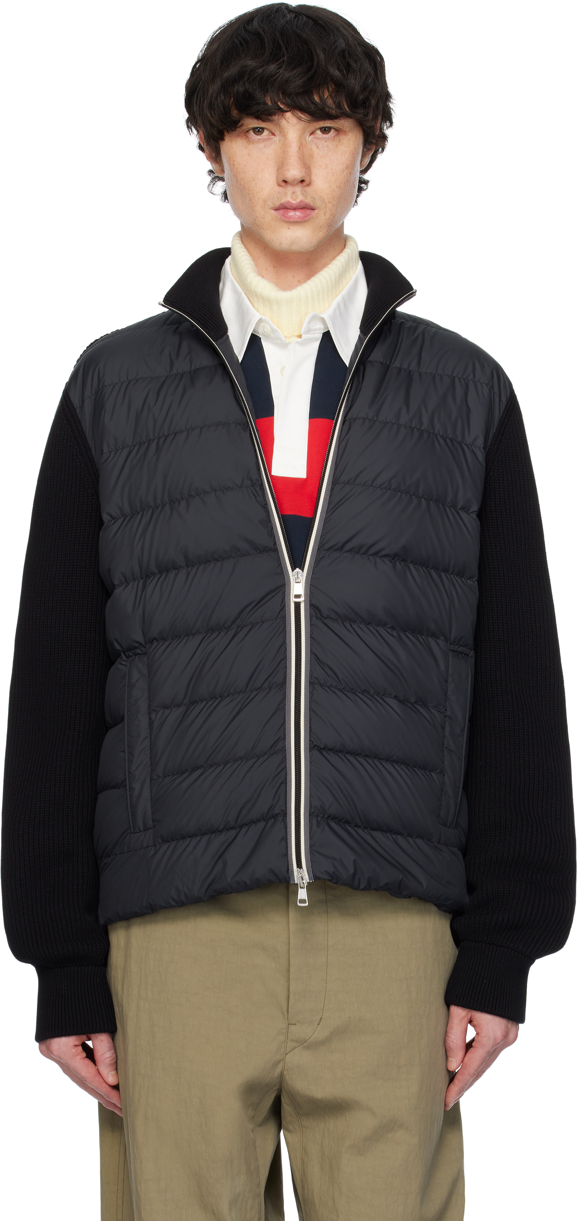 Black Padded Cotton Zip-Up Down Jacket