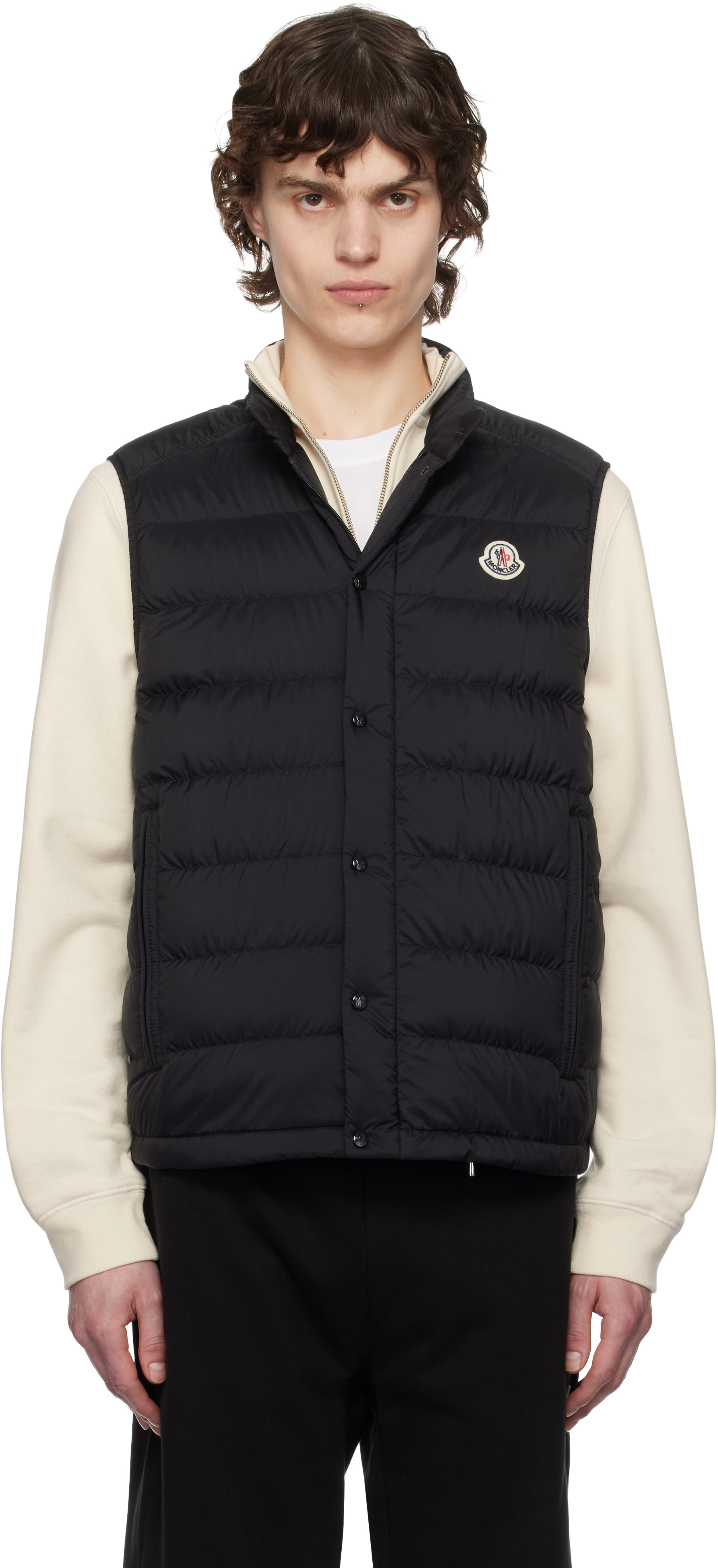 Moncler Sleeveless Quilted Coat With High Collar And Snap Closure In 999 - Black