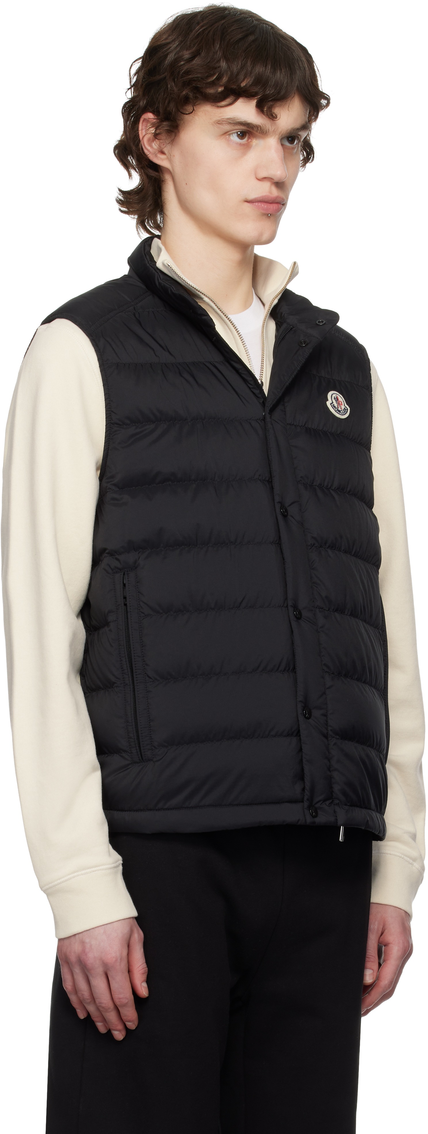 Moncler Sleeveless Quilted Coat With High Collar And Snap Closure In 999 - Black