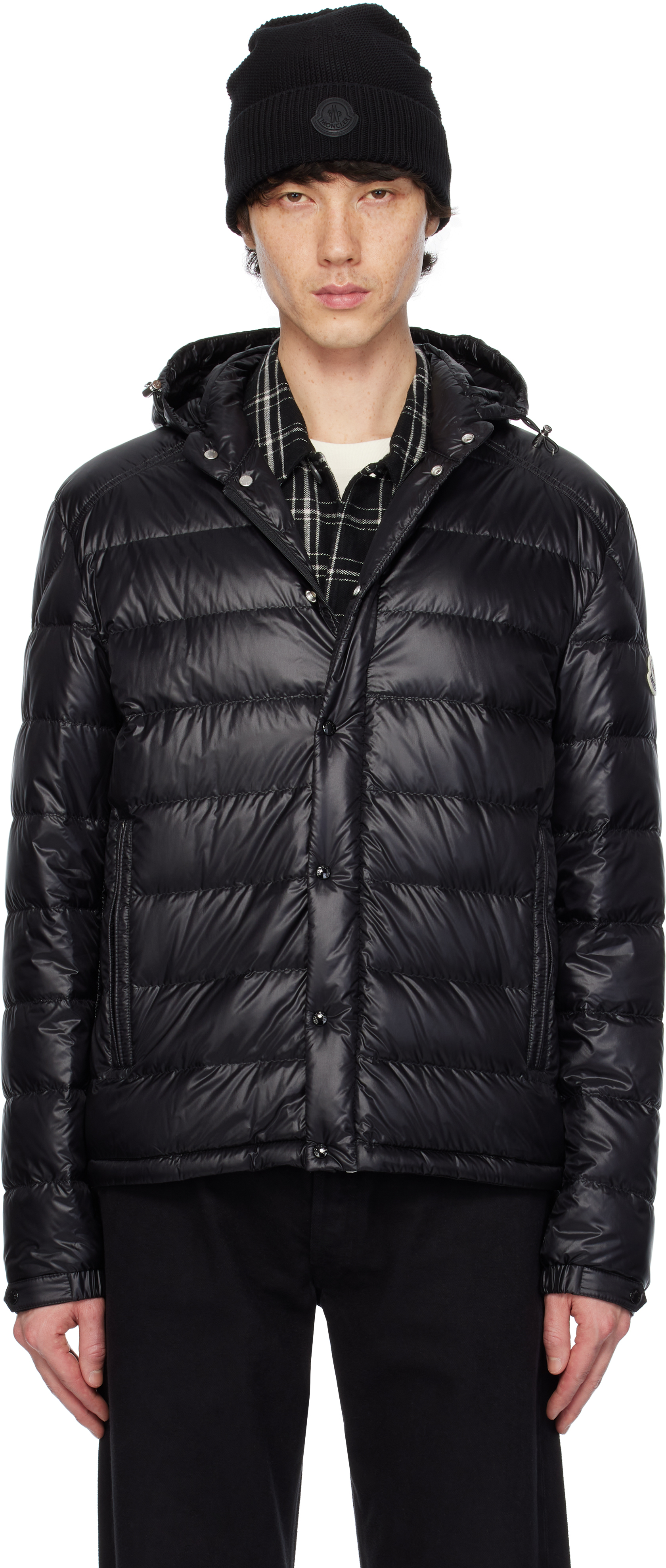 Black Gliere Hooded Short Down Jacket