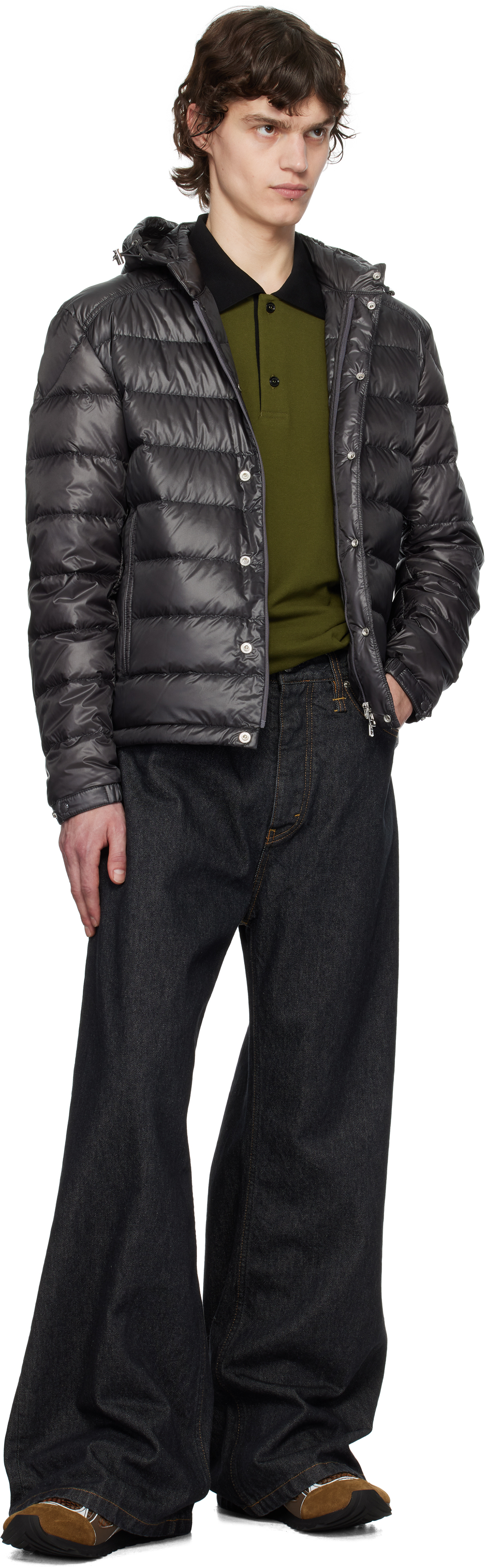 Moncler Gray Gliere Hooded Short Down Jacket In 946 - Iron