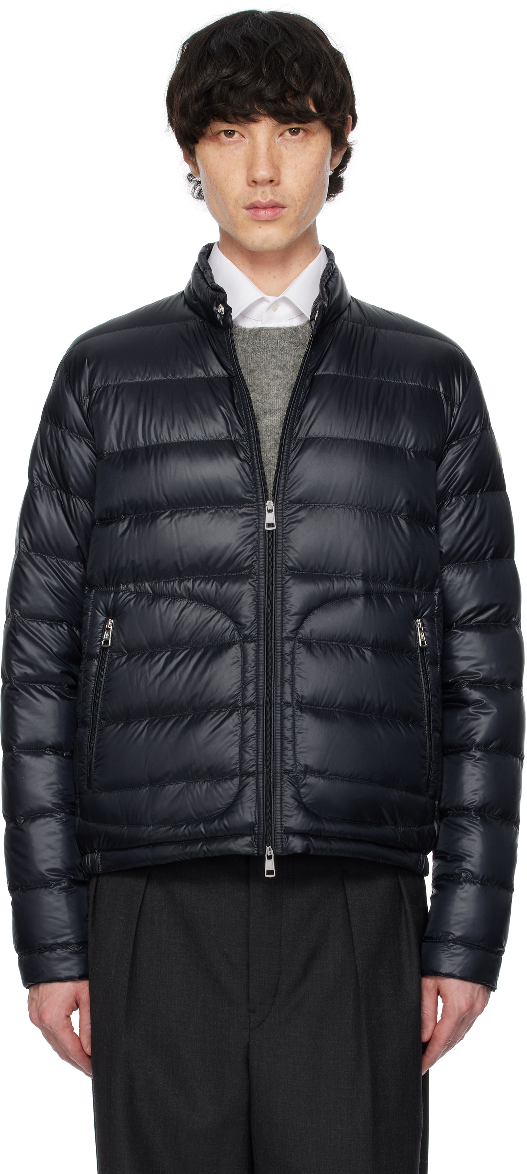 Moncler: Navy Acorus Short Down Jacket | SSENSE