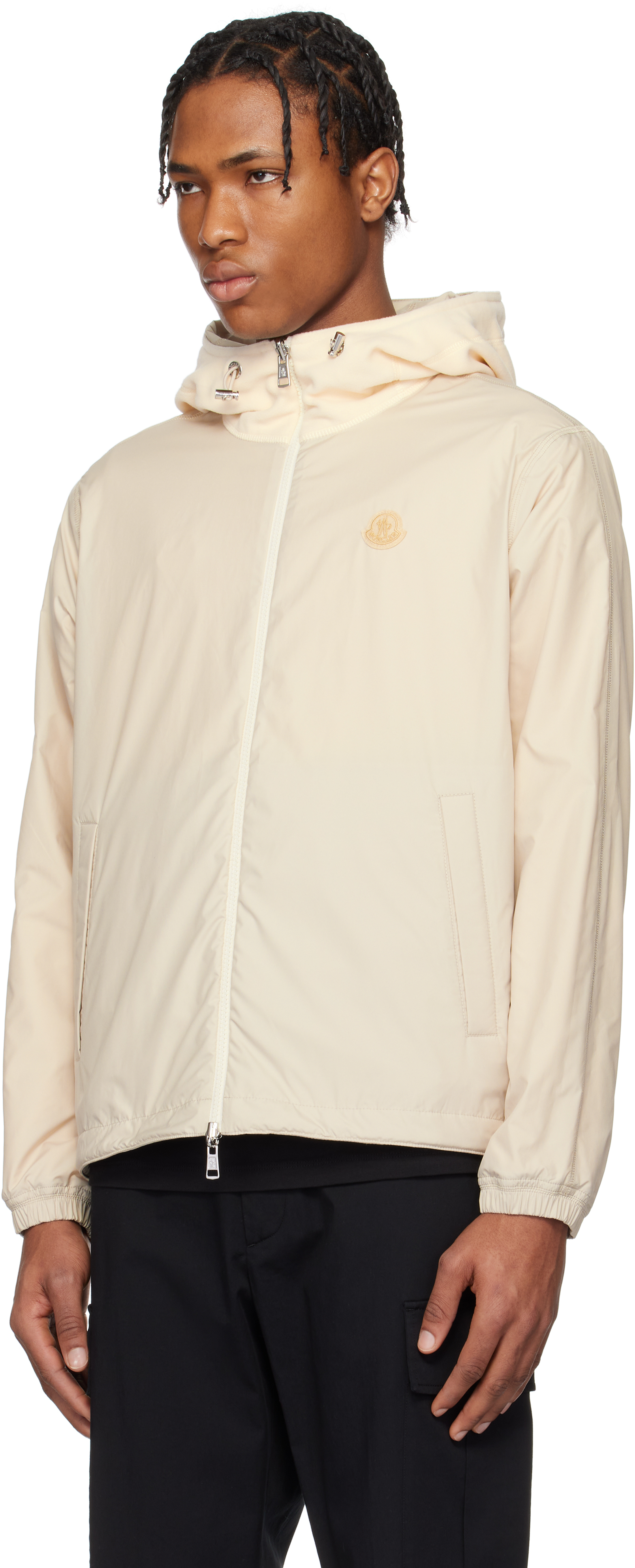 Moncler Cardigan Zippé Réversible En Molleton In F60 - Light Beige