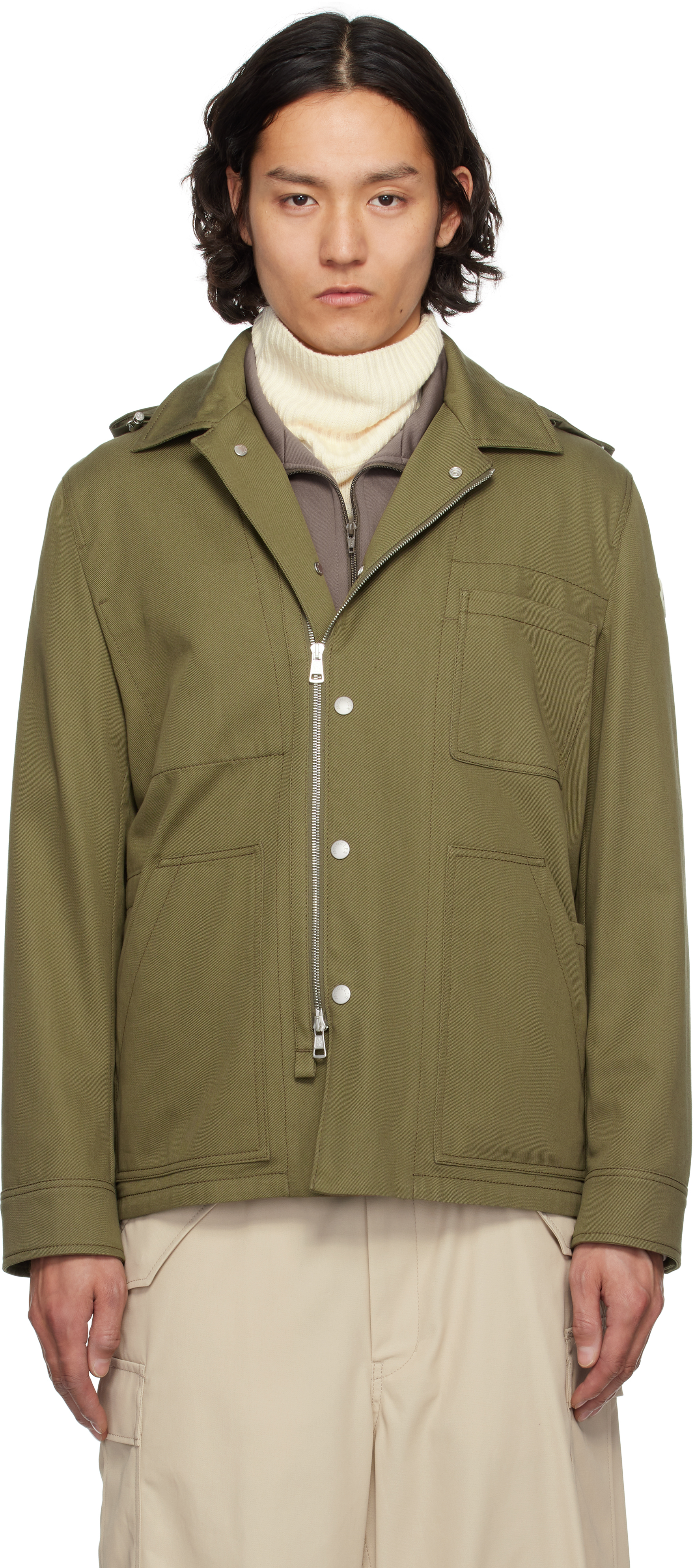 【MONCLER】HOODED SHIRT JACKET フード シャツ ジャケット Moncler: Khaki Guerledan Hooded Cotton Shirt Jacket | SSENSE
