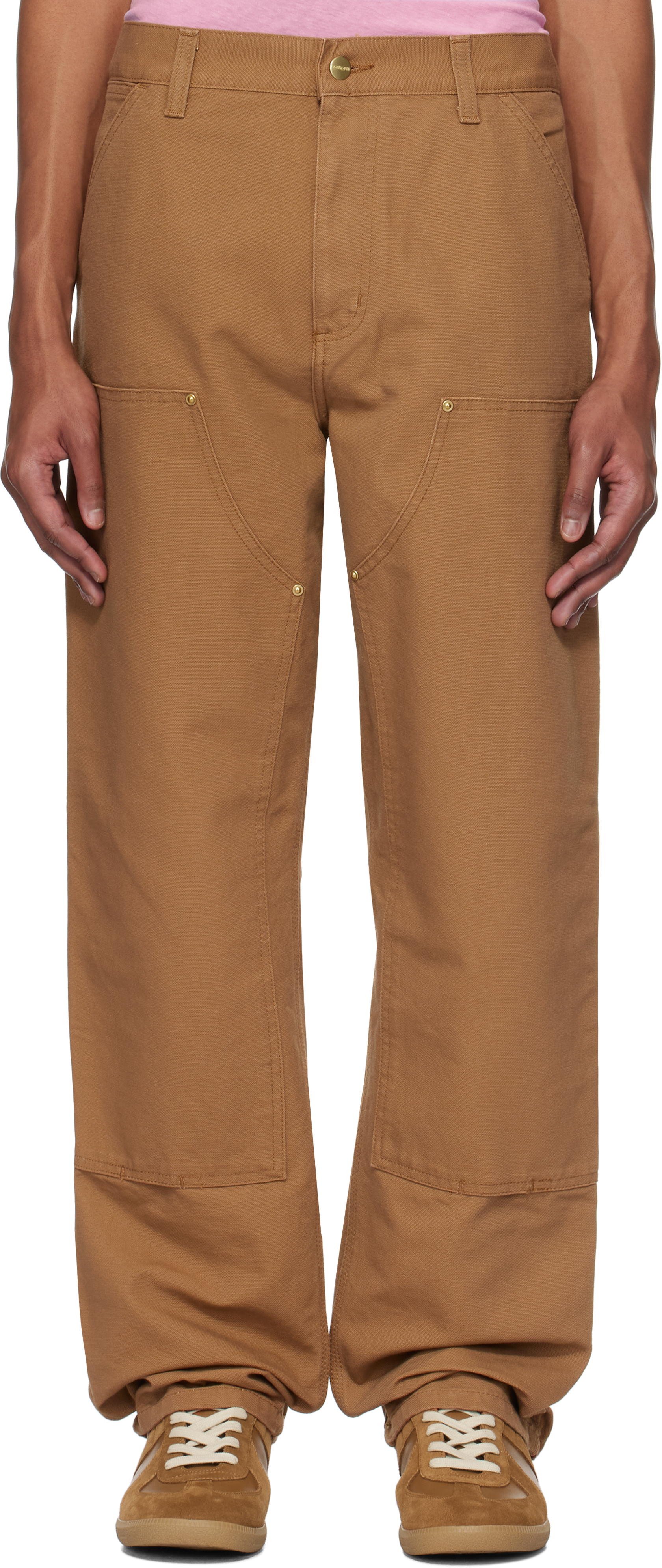 Shop Carhartt Brown Double Knee Trousers In Hz02 Hamilton Brown