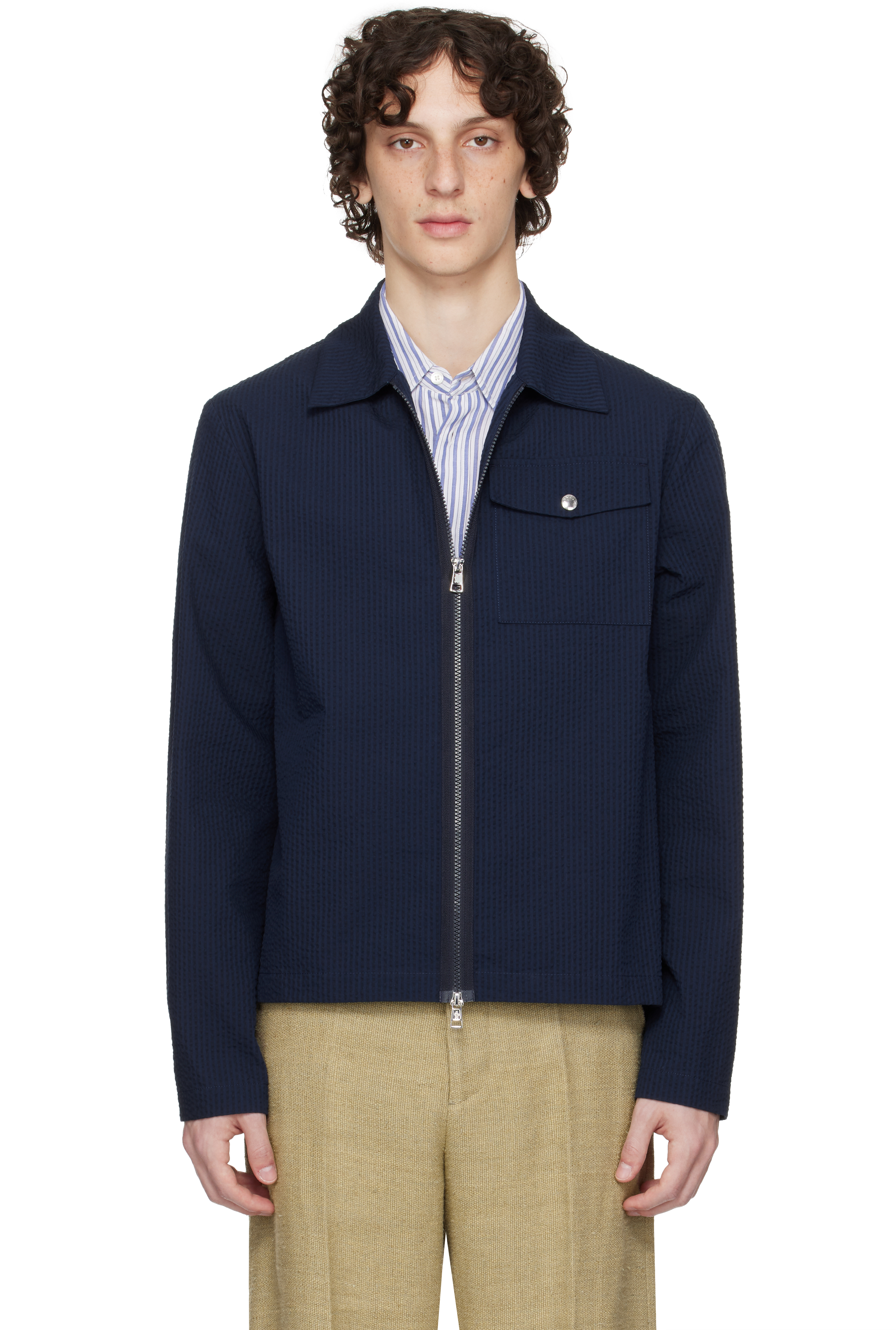 Moncler: ネイビー Archivio Creativo ジャケット | SSENSE 日本