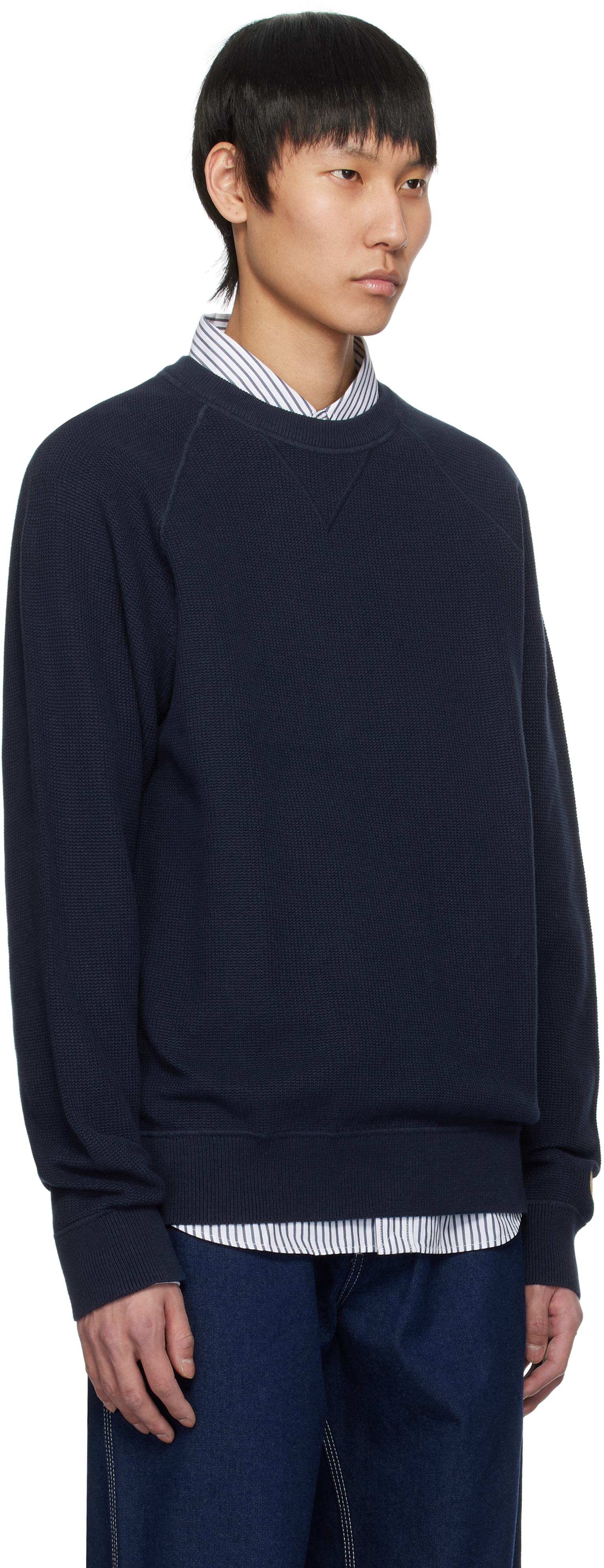 Carhartt Chase Logo-embroidered Cotton-blend Jersey Sweatshirt In 2mzxx Mizar / Gold