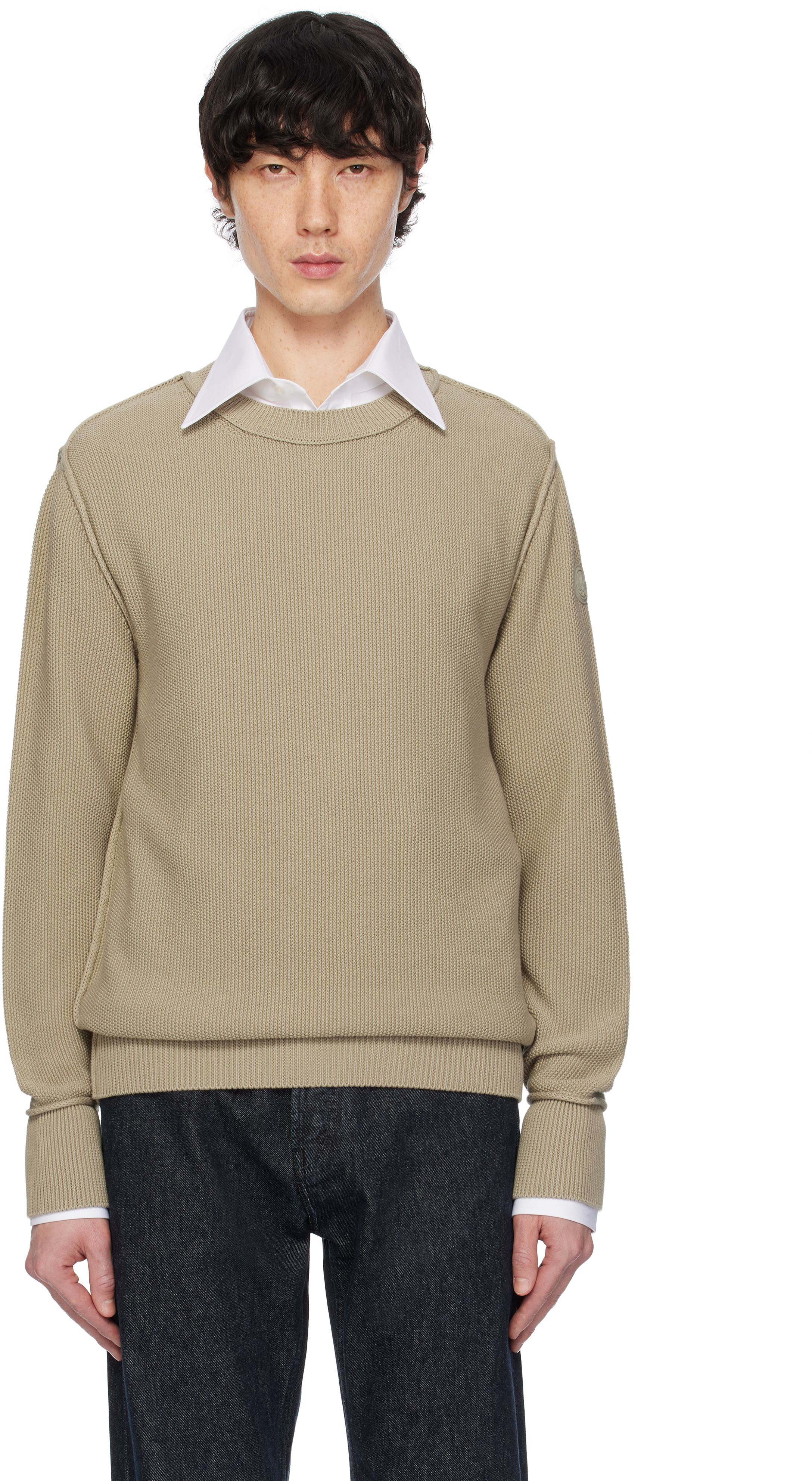 Moncler Beige Textured Cotton Sweater In 207 - Sand Beige