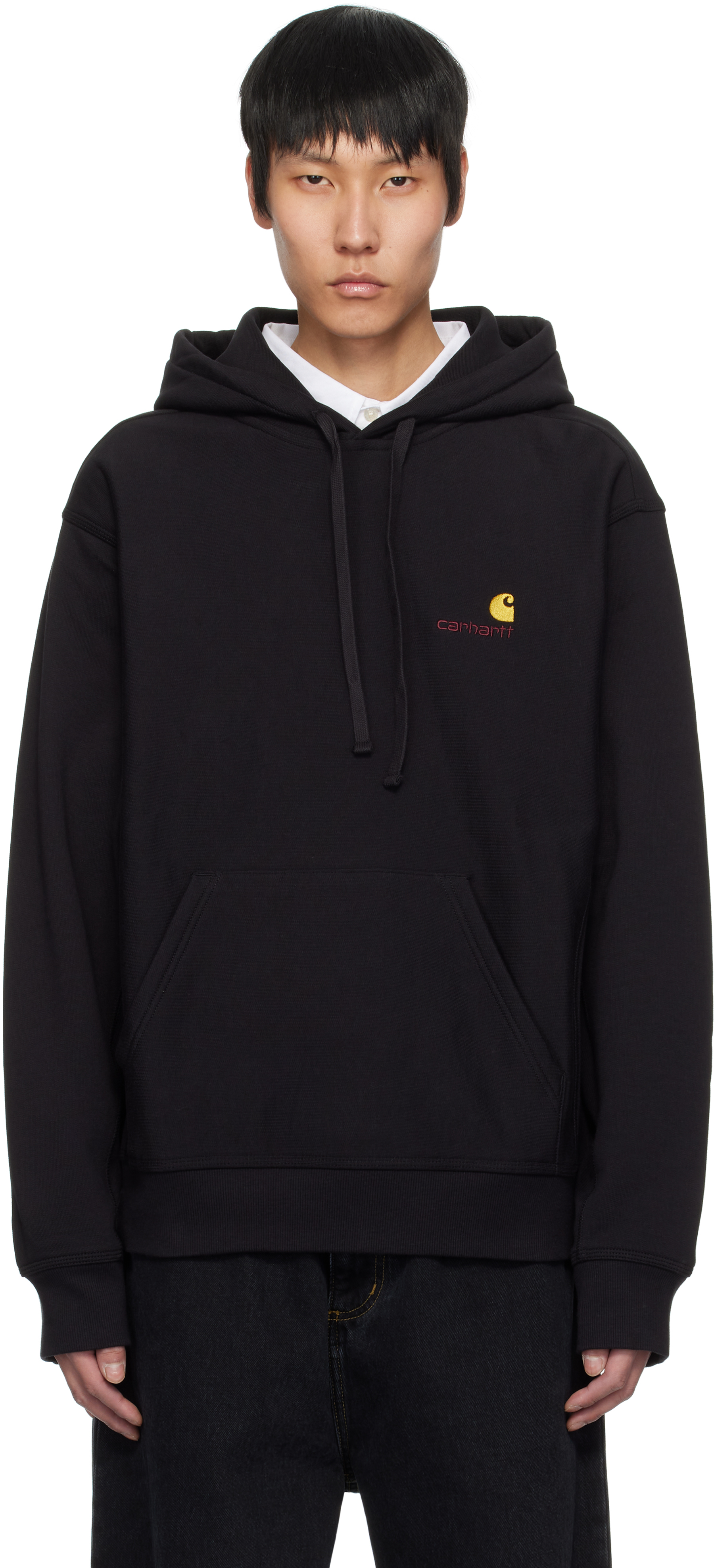 Carhartt Wip American Script Hooded Cotton Sweatshirt In 89xx Black