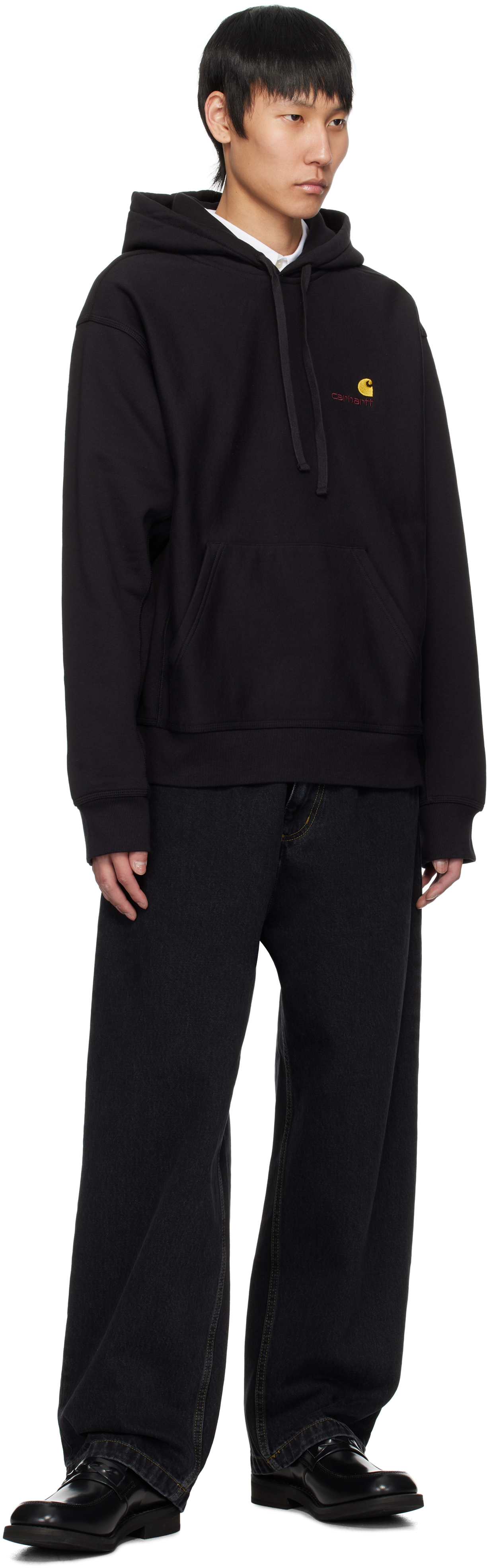 Carhartt Wip American Script Hooded Cotton Sweatshirt In 89xx Black