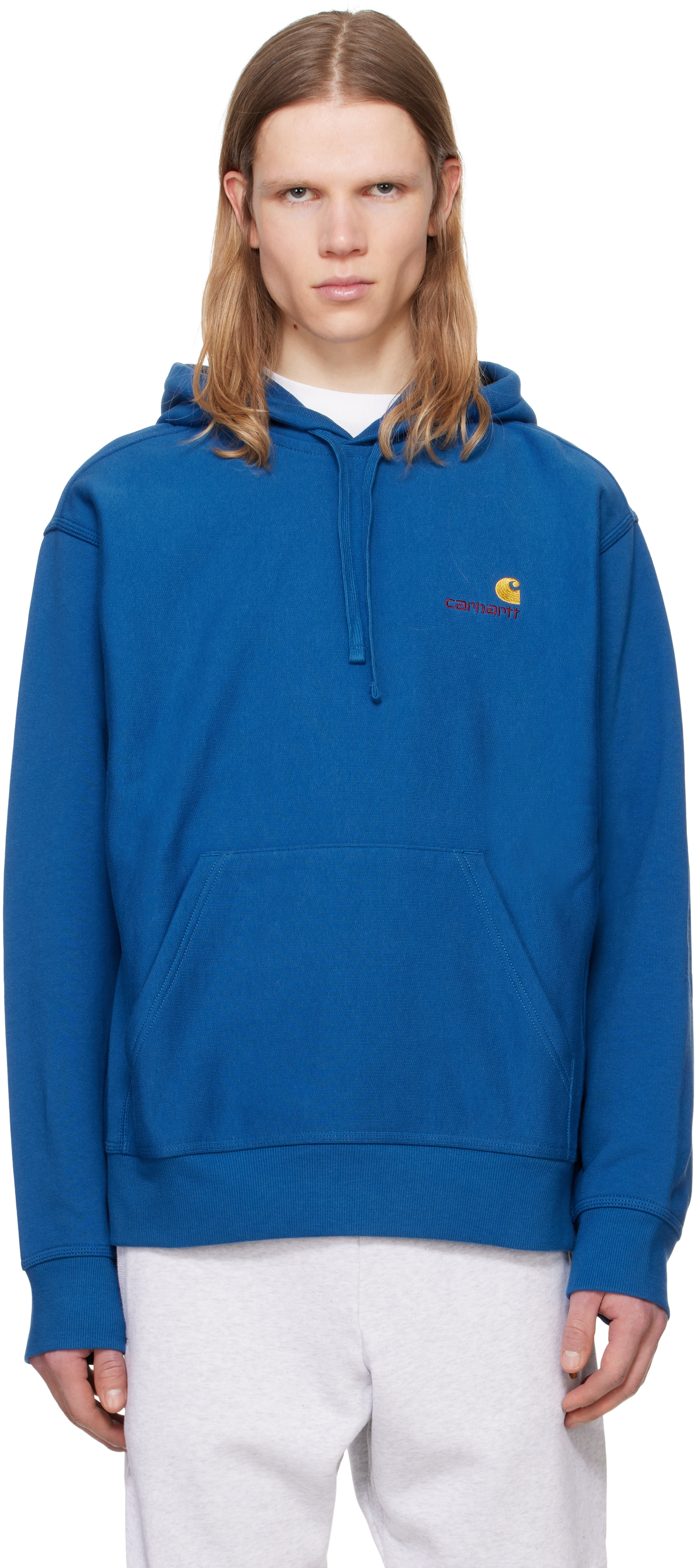 【Carhartt】SALE!人気商品! アメリカンスクリプト フーディ青 アメリカンスクリプトフーデッドスウェット