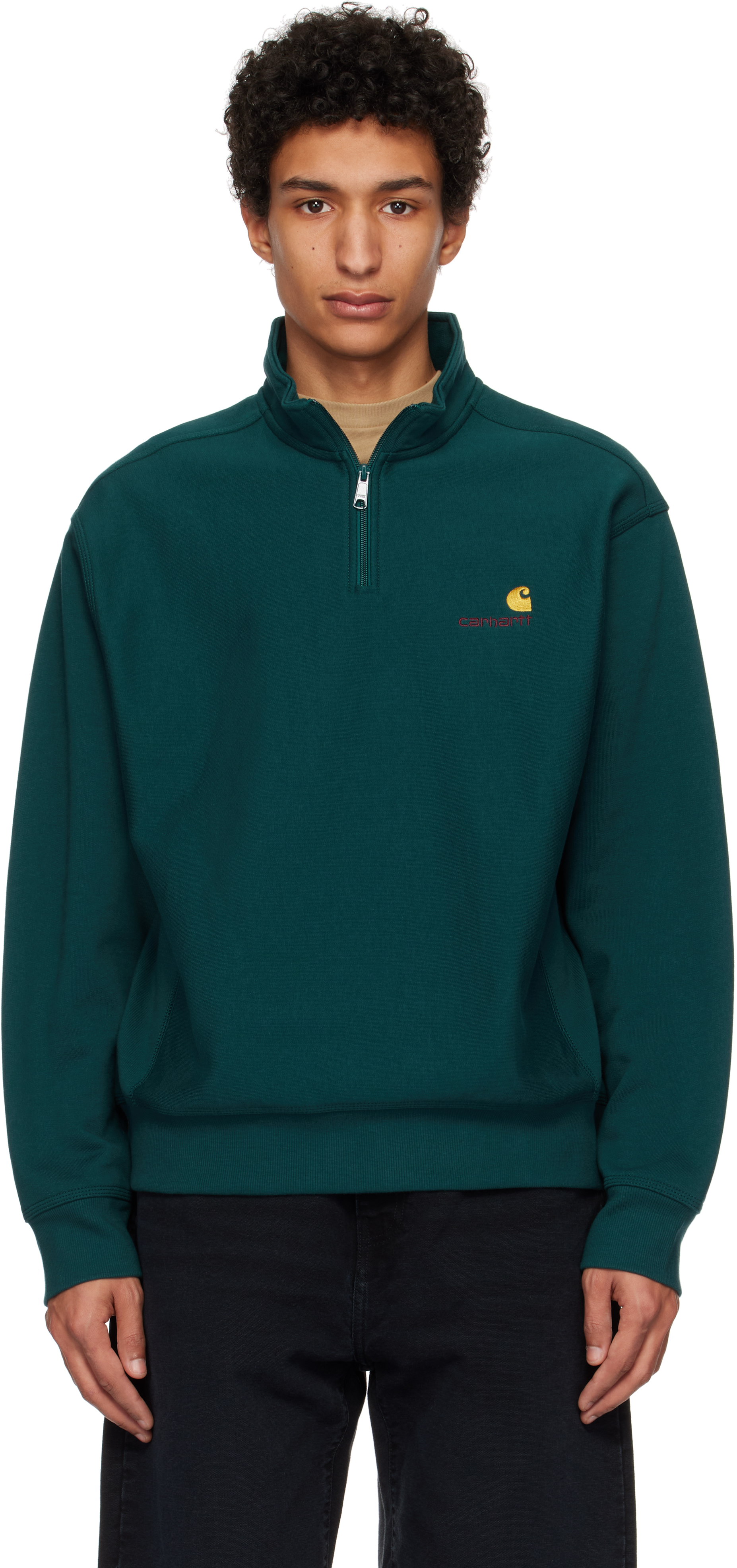 Carhartt Green Half Zip American Script Sweatshirt In 2m1xx Malachite