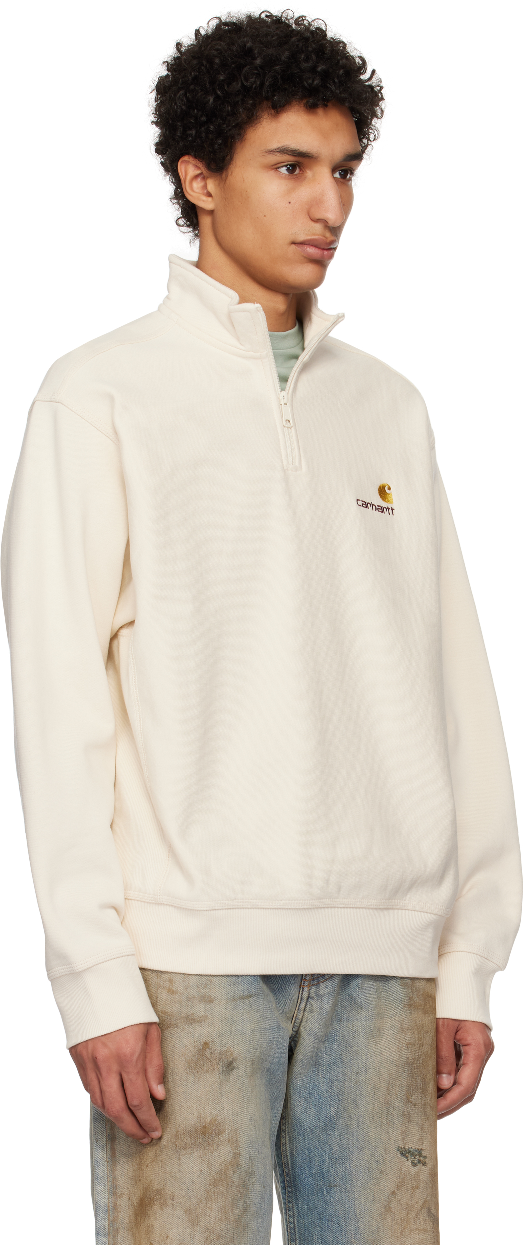 Carhartt Off-white Half Zip American Script Sweatshirt In 05xx Natural