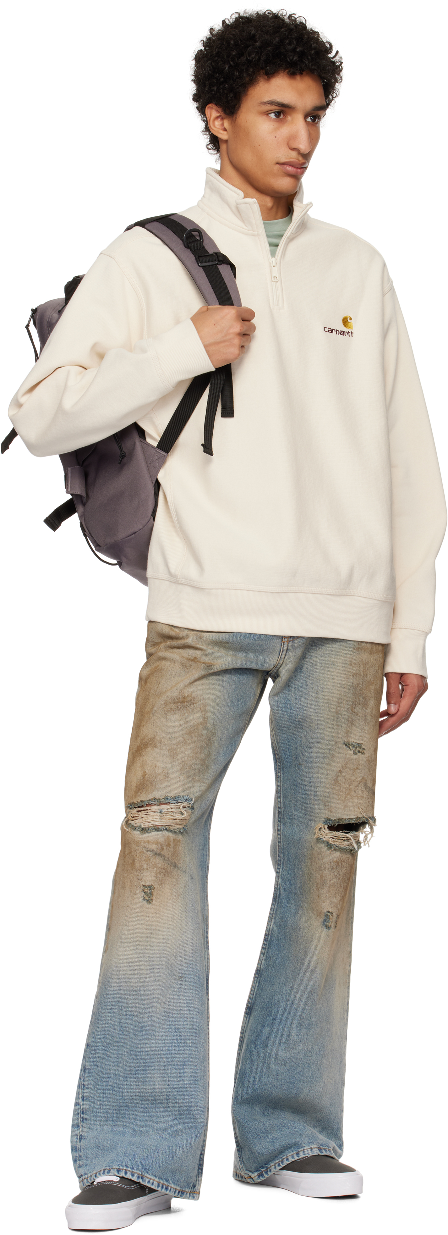 Carhartt Off-white Half Zip American Script Sweatshirt In 05xx Natural