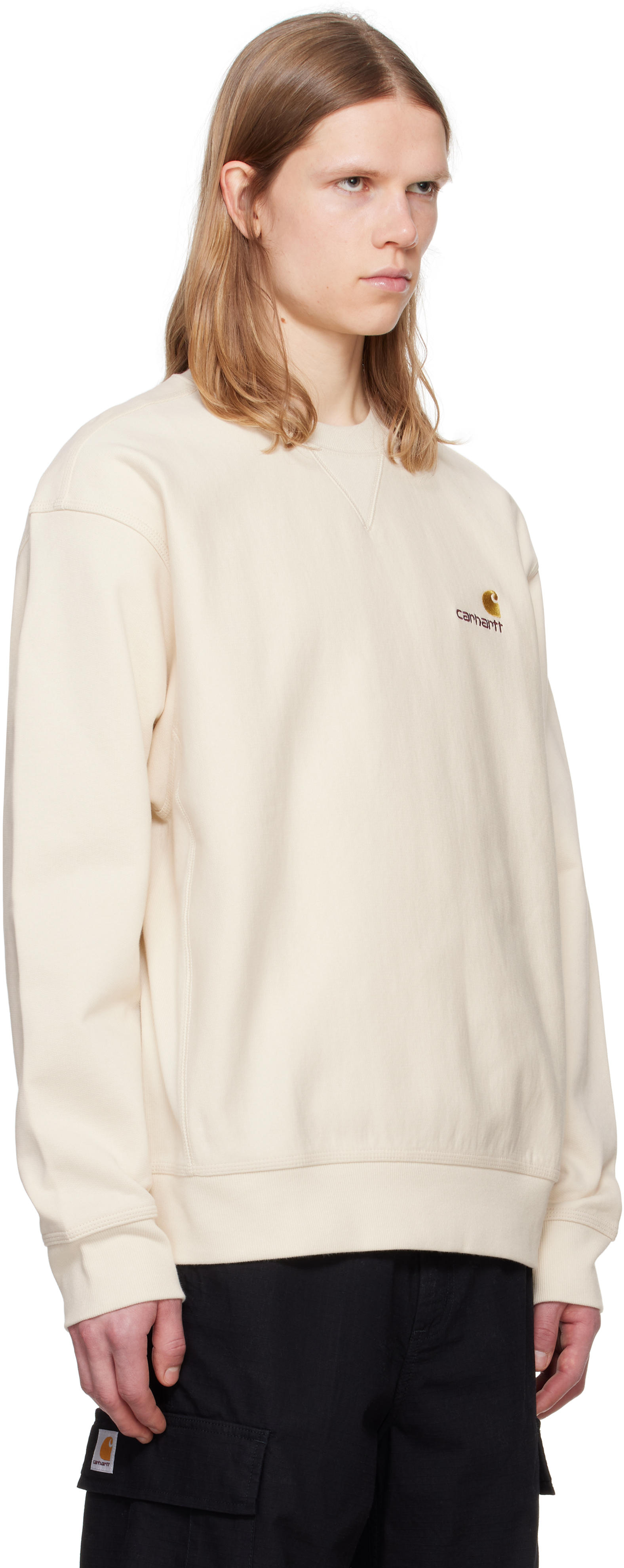 Carhartt Crewneck Sweatshirt In Cotton With Embroidered Logo In 05xx Natural