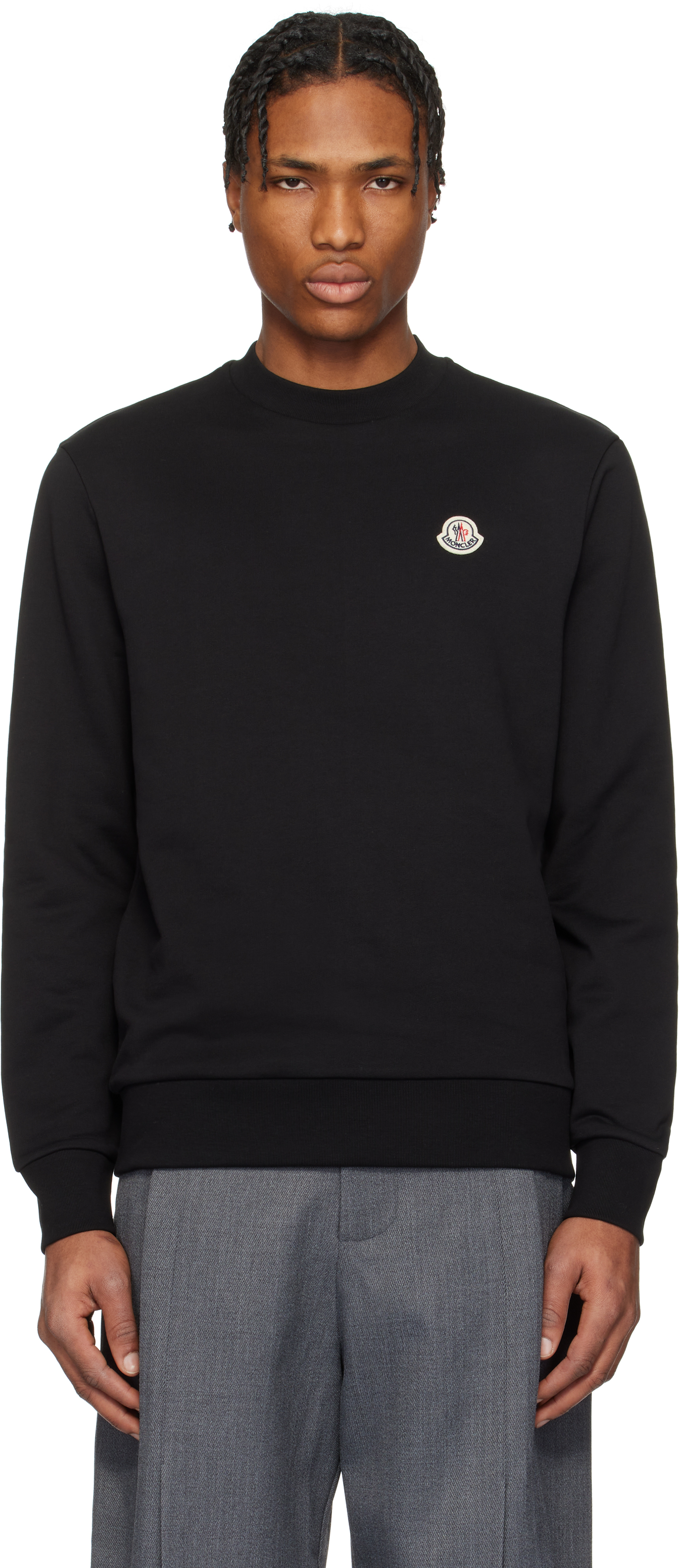 Moncler: Black Logo Patch Cotton Sweatshirt | SSENSE