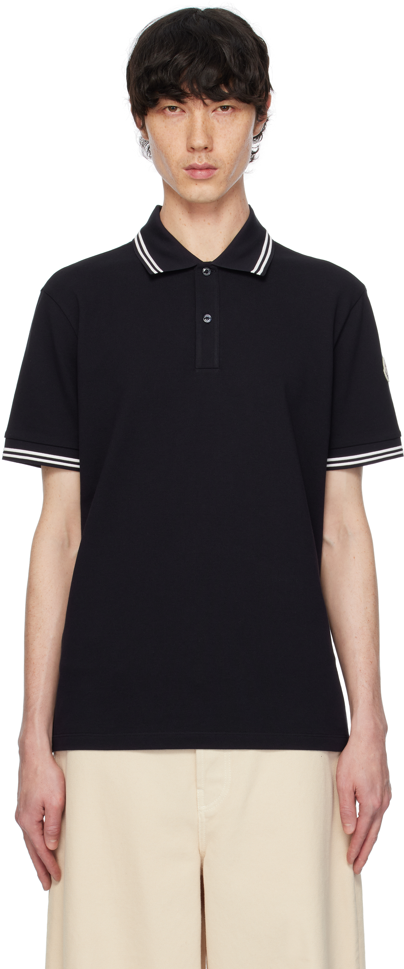 White Striped Trim Cotton Piquet Polo