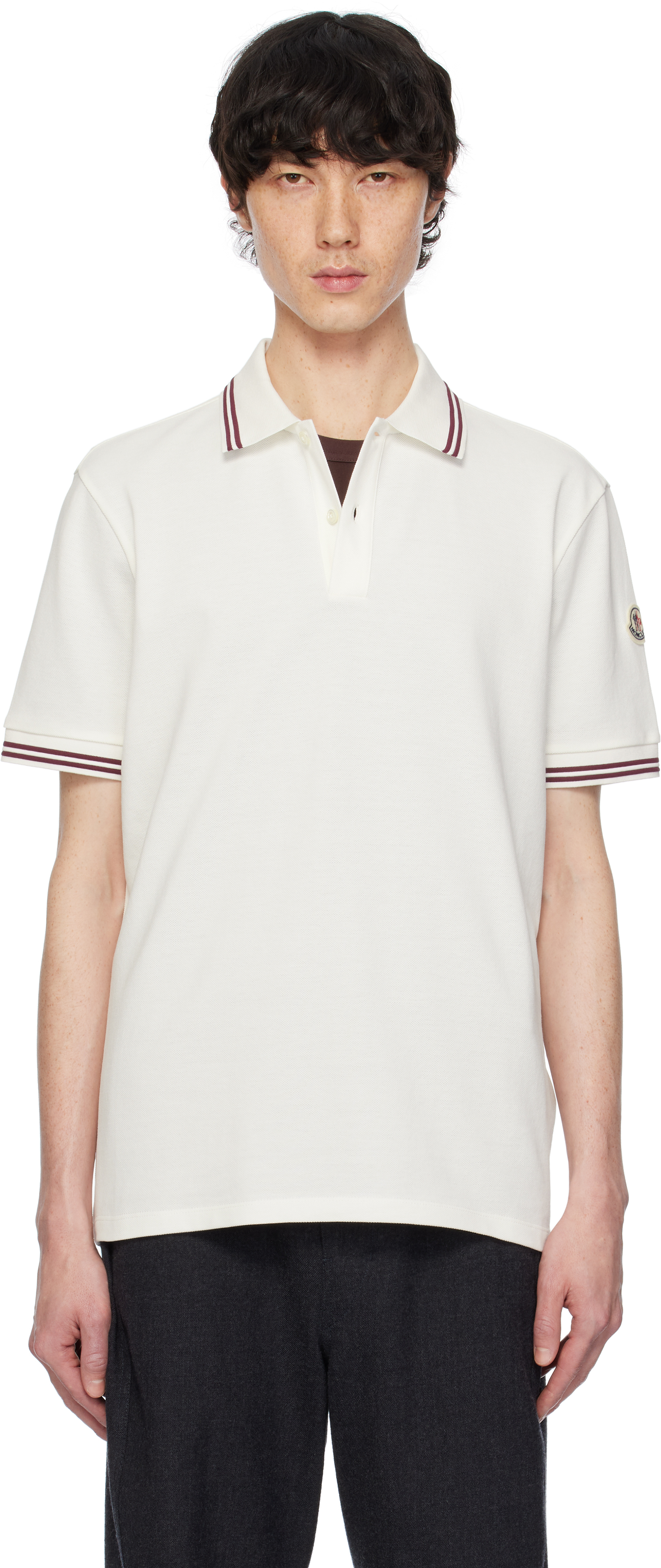 White Striped Trim Cotton Piquet Polo