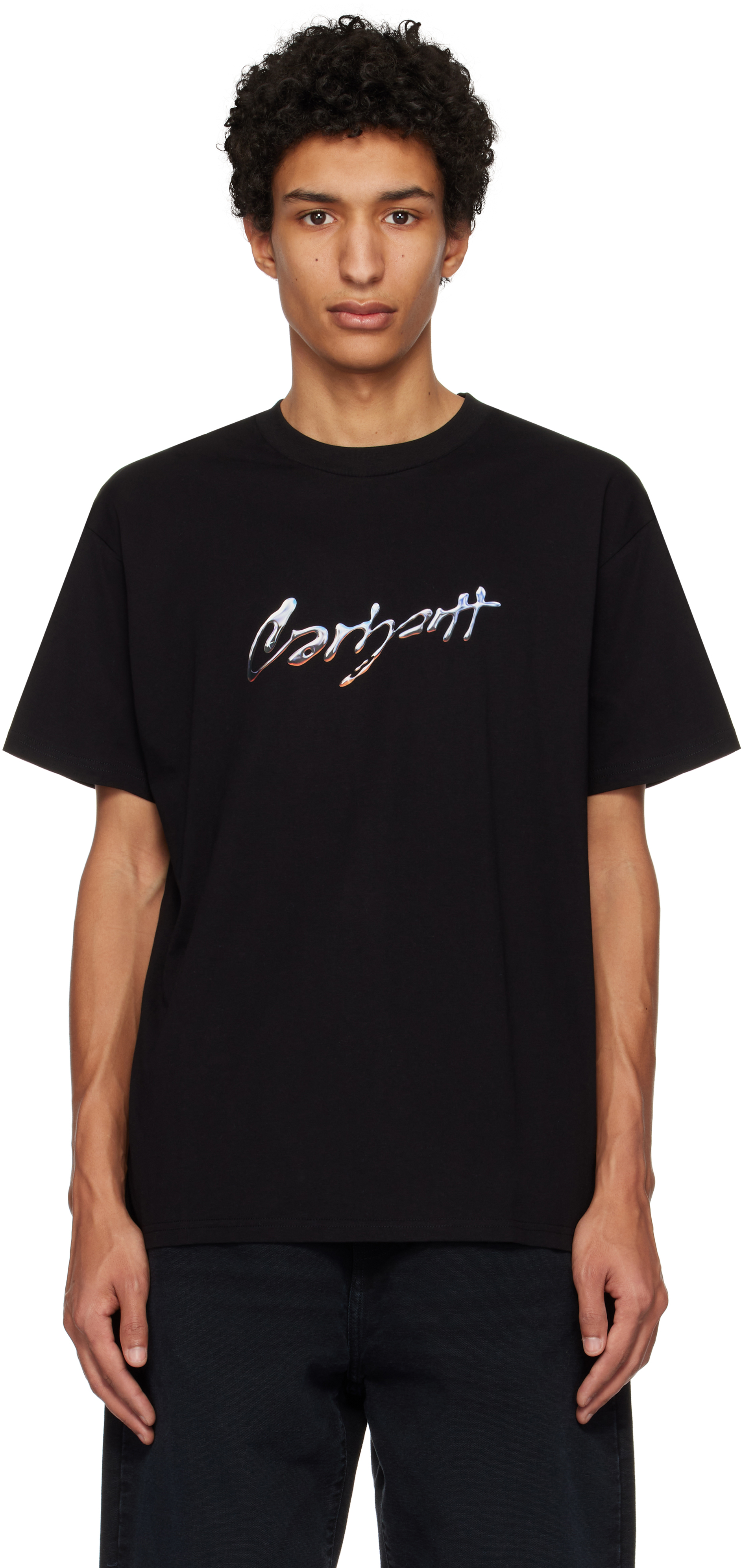 Black Drip Script T-Shirt by Carhartt Work In Progress on Sale