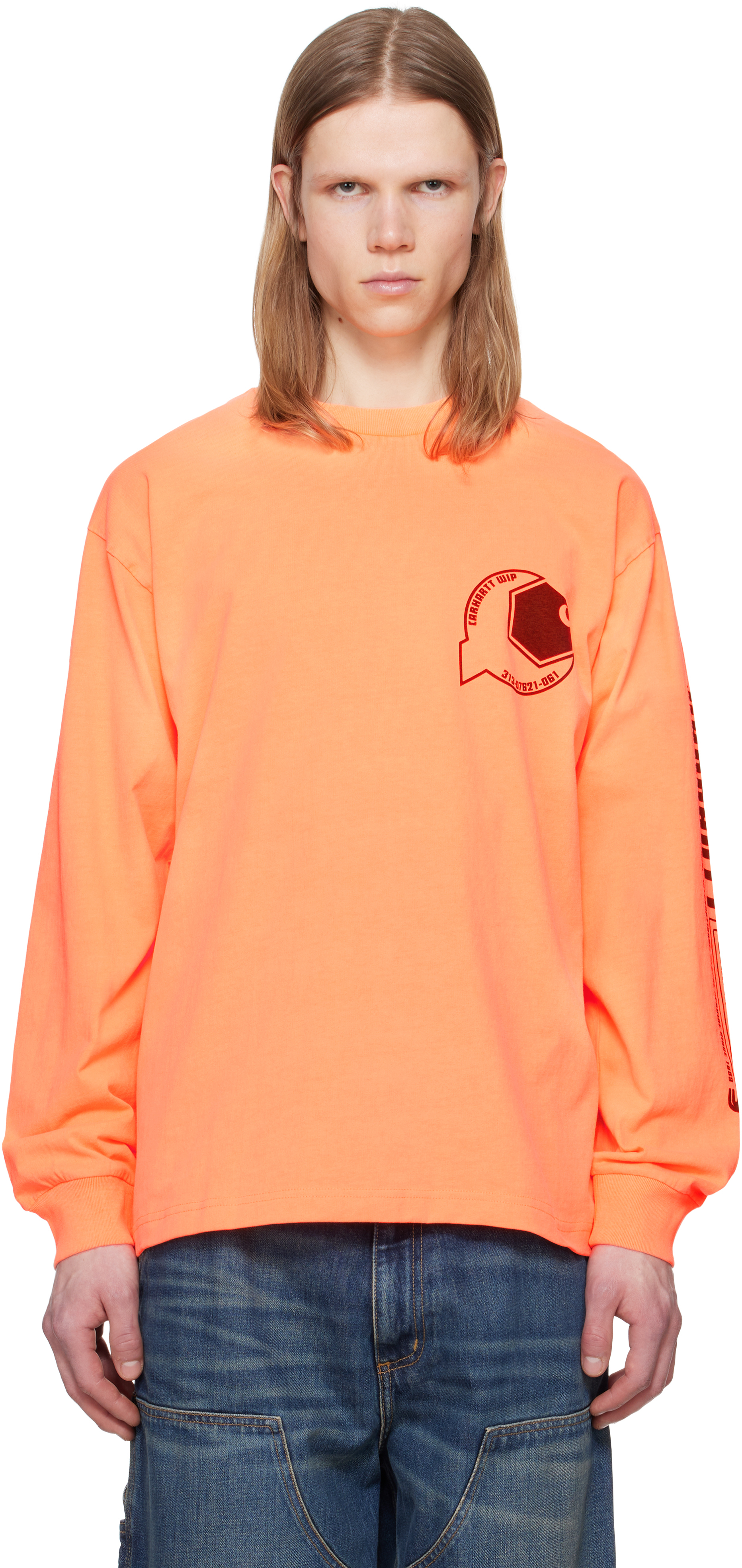 Orange L/S Industry T-shirt by Carhartt Work In Progress on Sale