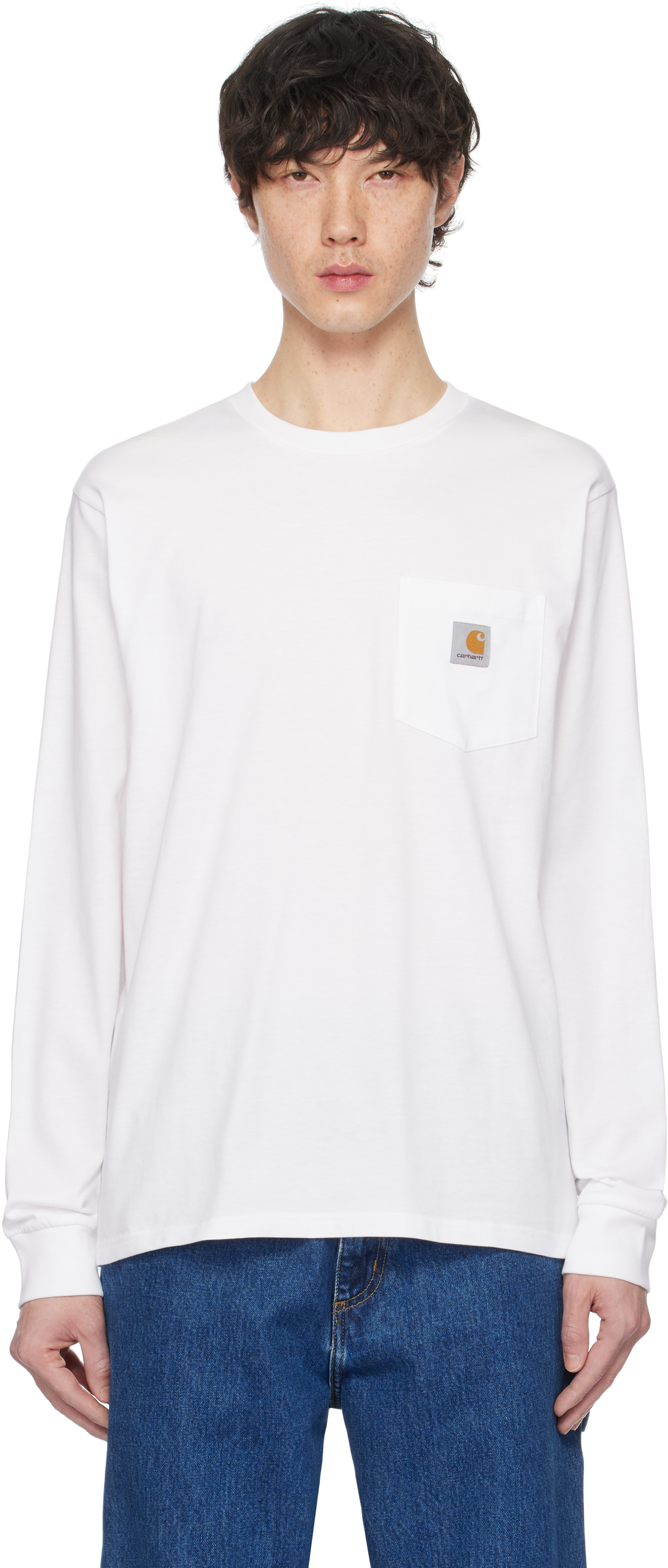 White Long Sleeve Pocket T-shirt by Carhartt Work In Progress on Sale