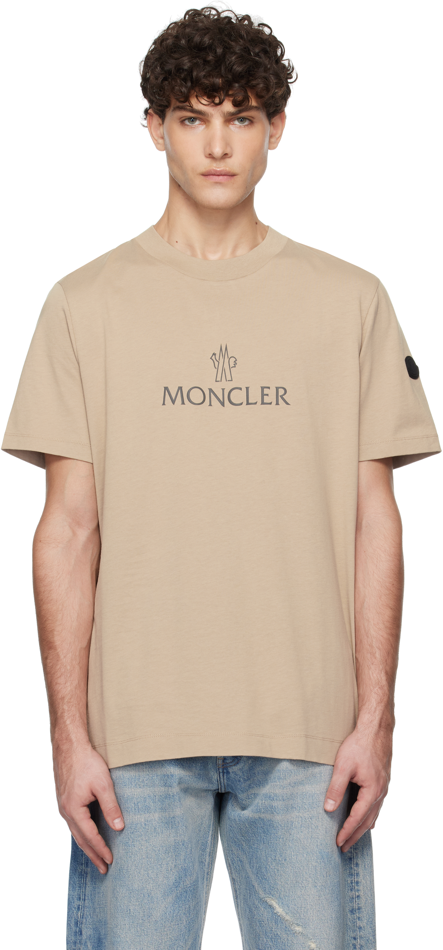 『MONCLER』Cotton jersey T-shirt★Pale Beige★Loose Fit★ Cotton jersey T-shirt in beige - Moncler | Mytheresa