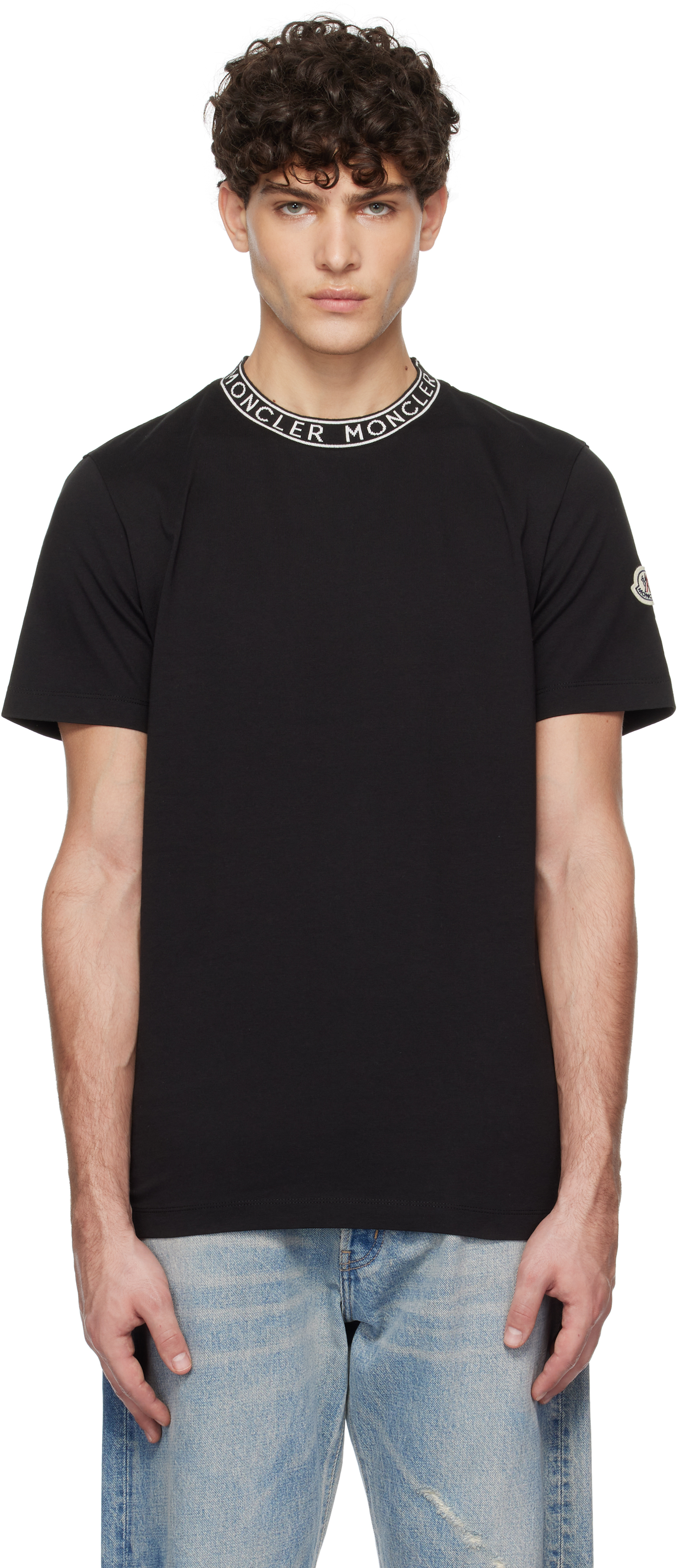 Moncler: Black Logo-Trimmed Cotton T-shirt | SSENSE