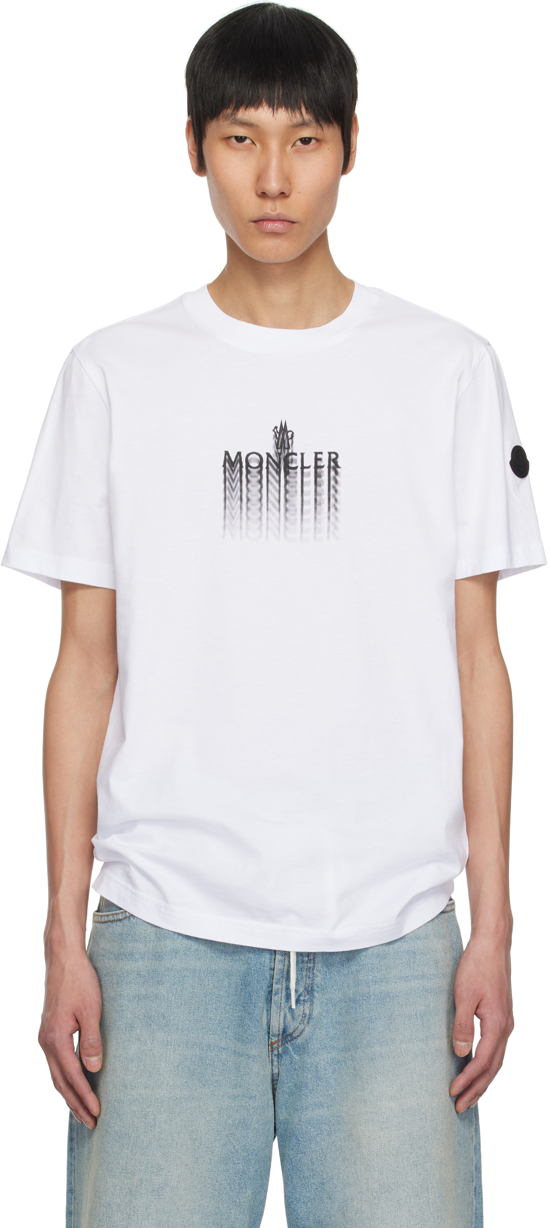25SS 新作 MONCLER フェードロゴコットンTシャツ Moncler: ホワイト フェードロゴ コットン Tシャツ | SSENSE 日本