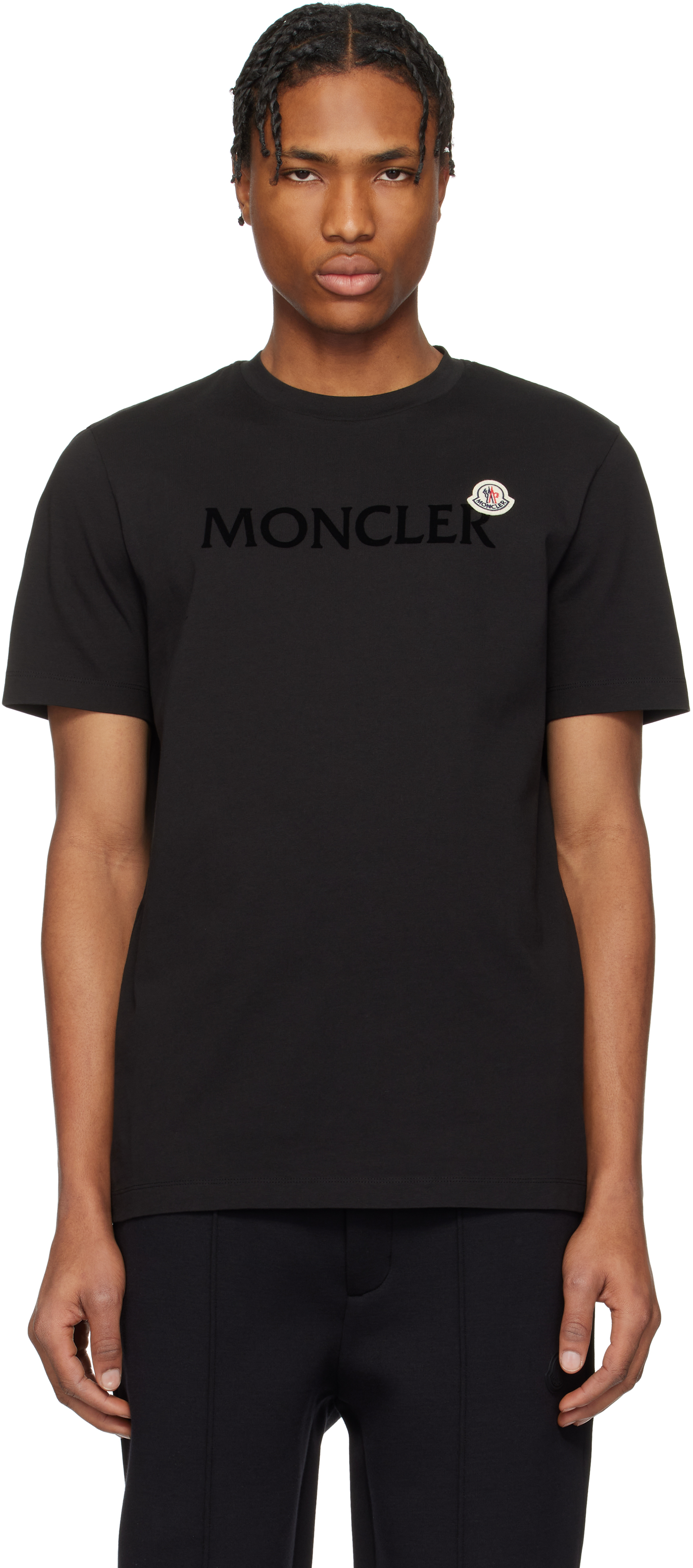 【関税込み】Moncler ブラック フロックロゴ コットン Tシャツ Moncler: ブラック フロックロゴ コットン Tシャツ | SSENSE 日本