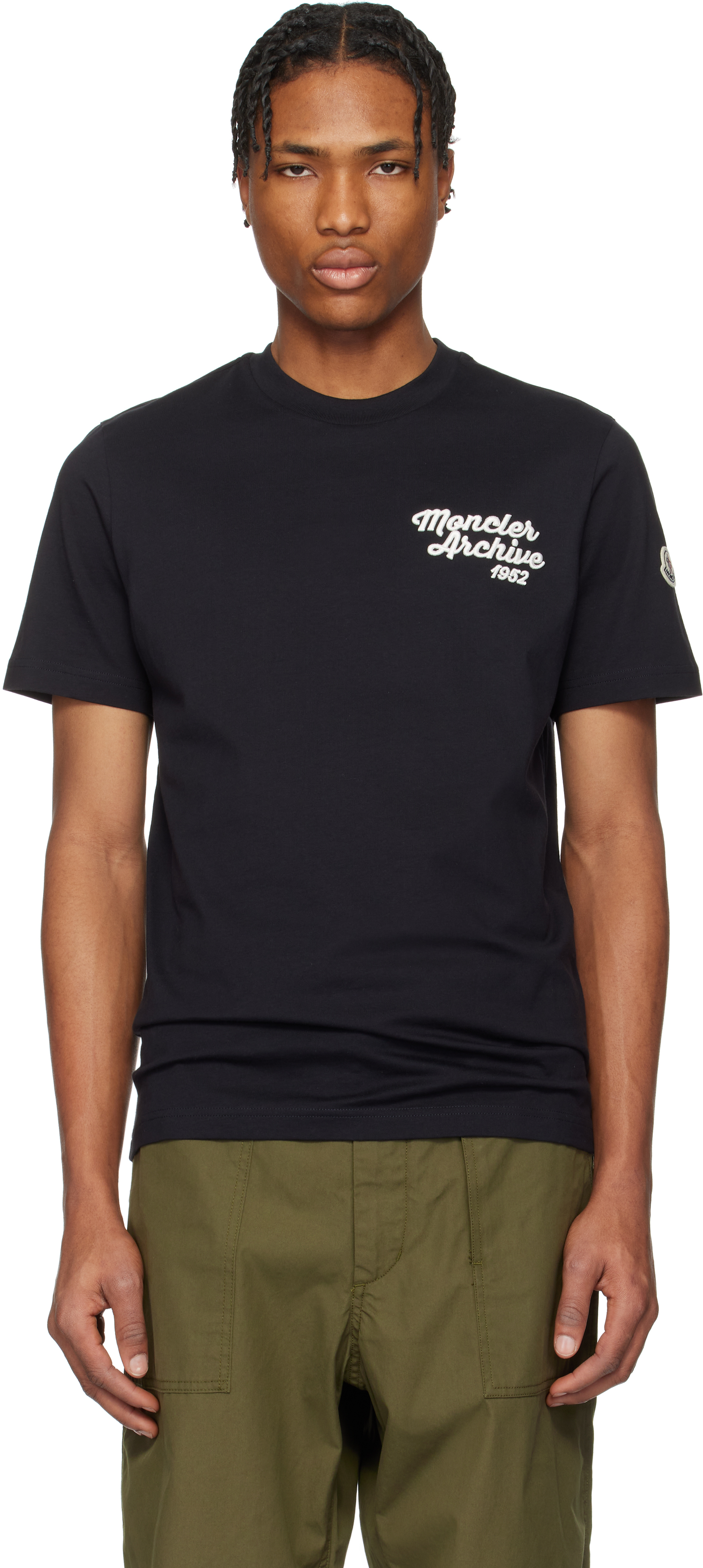 Moncler: Navy Embroidered Logo Cotton T-shirt | SSENSE
