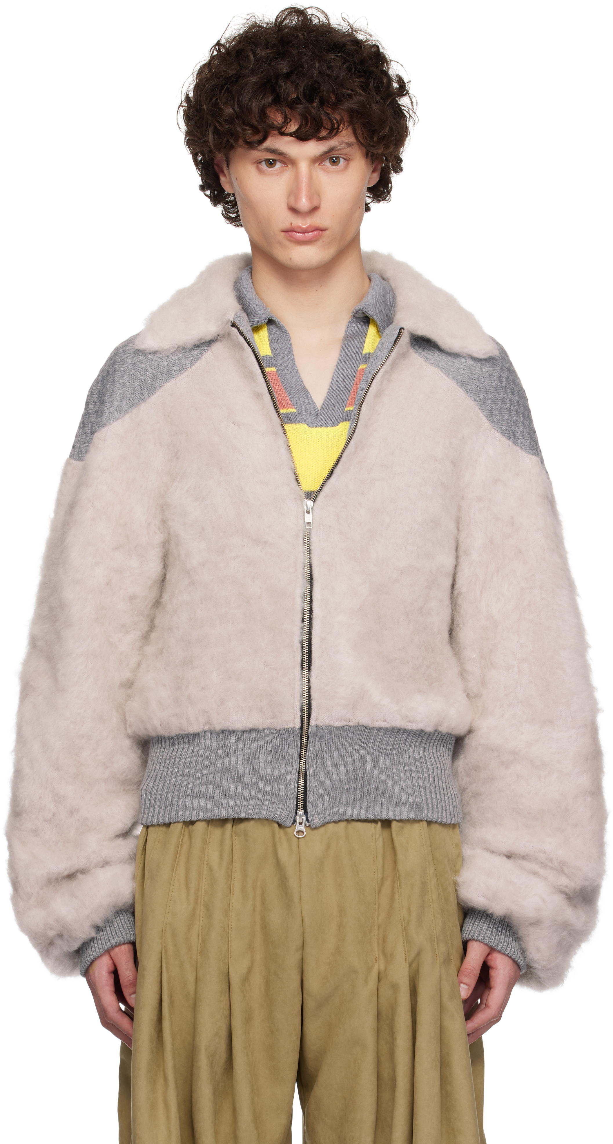 Andrej Gronau Gray Knitted Mohair & Merino Bomber Jacket
