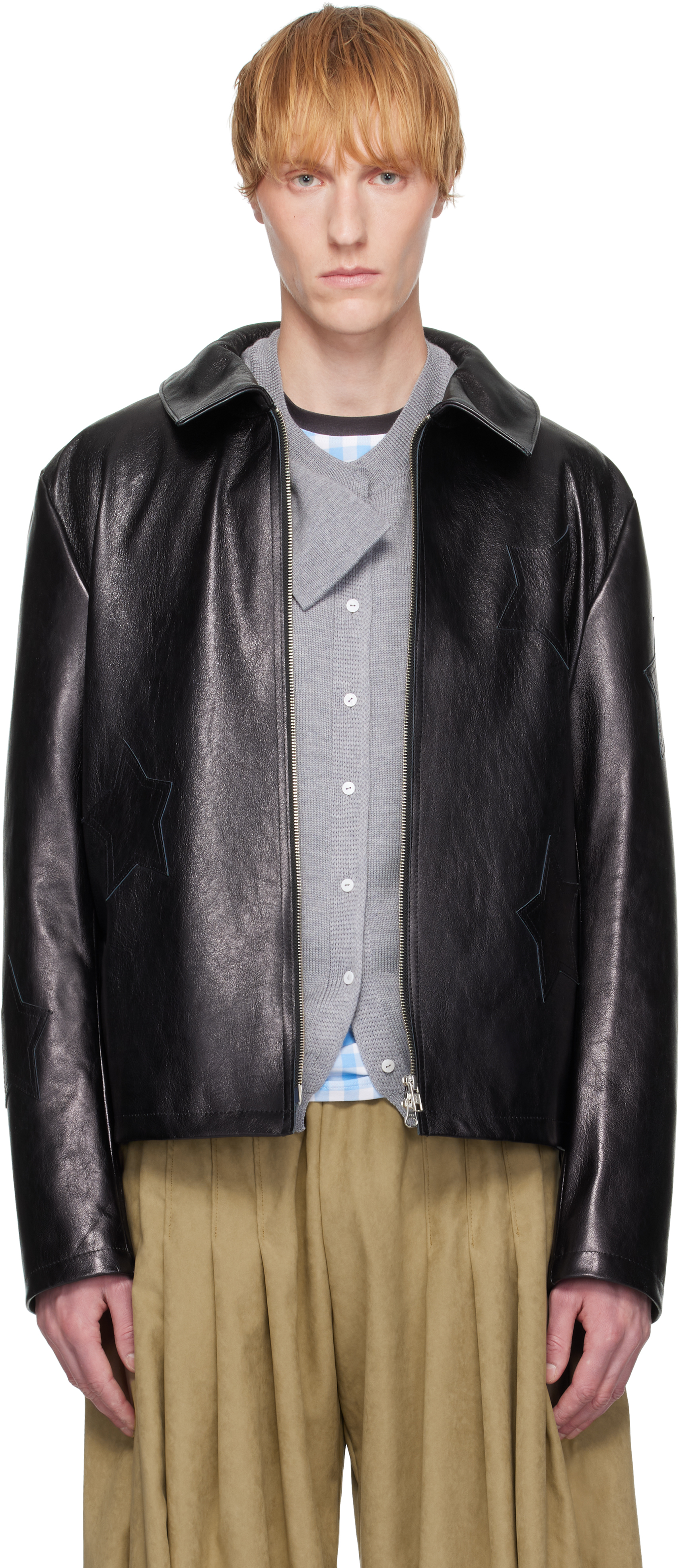 Andrej Gronau Black Star Cutout Leather Jacket