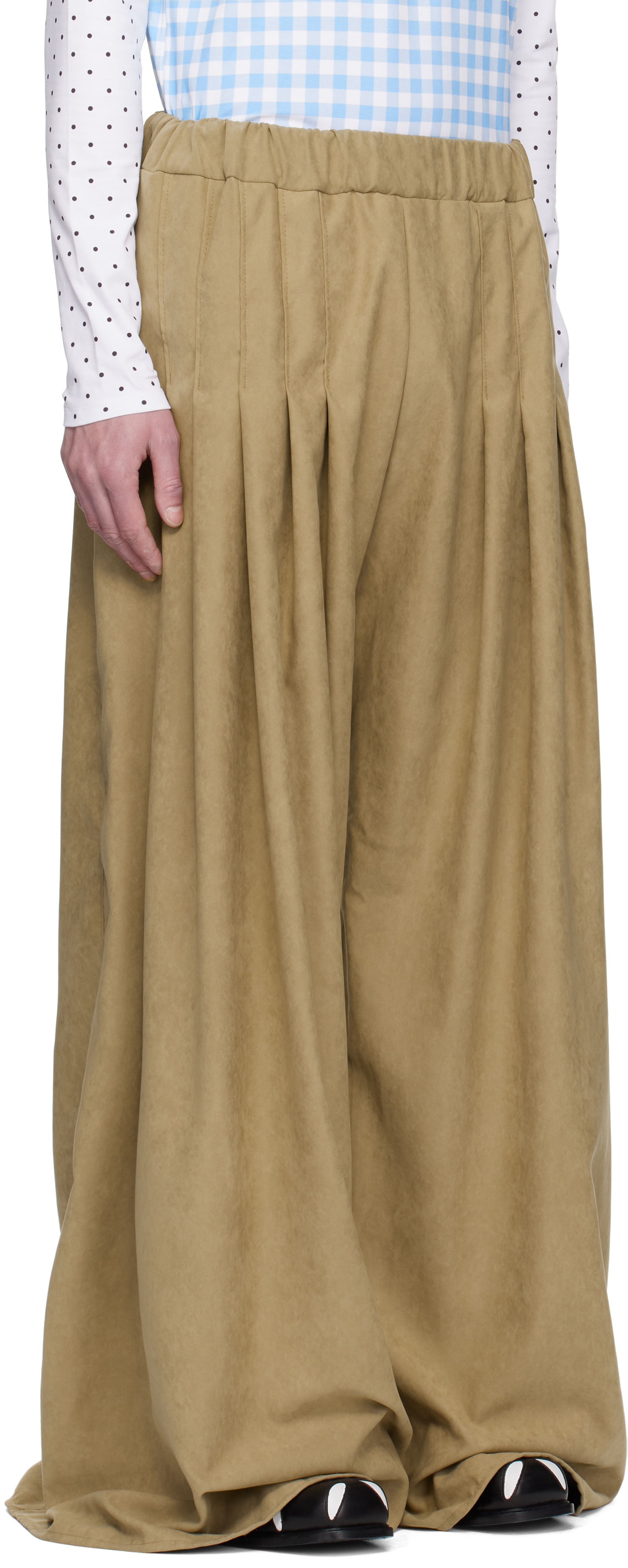 ANDREJ GRONAU BEIGE ULTRA OVERSIZE PLEATED TROUSERS