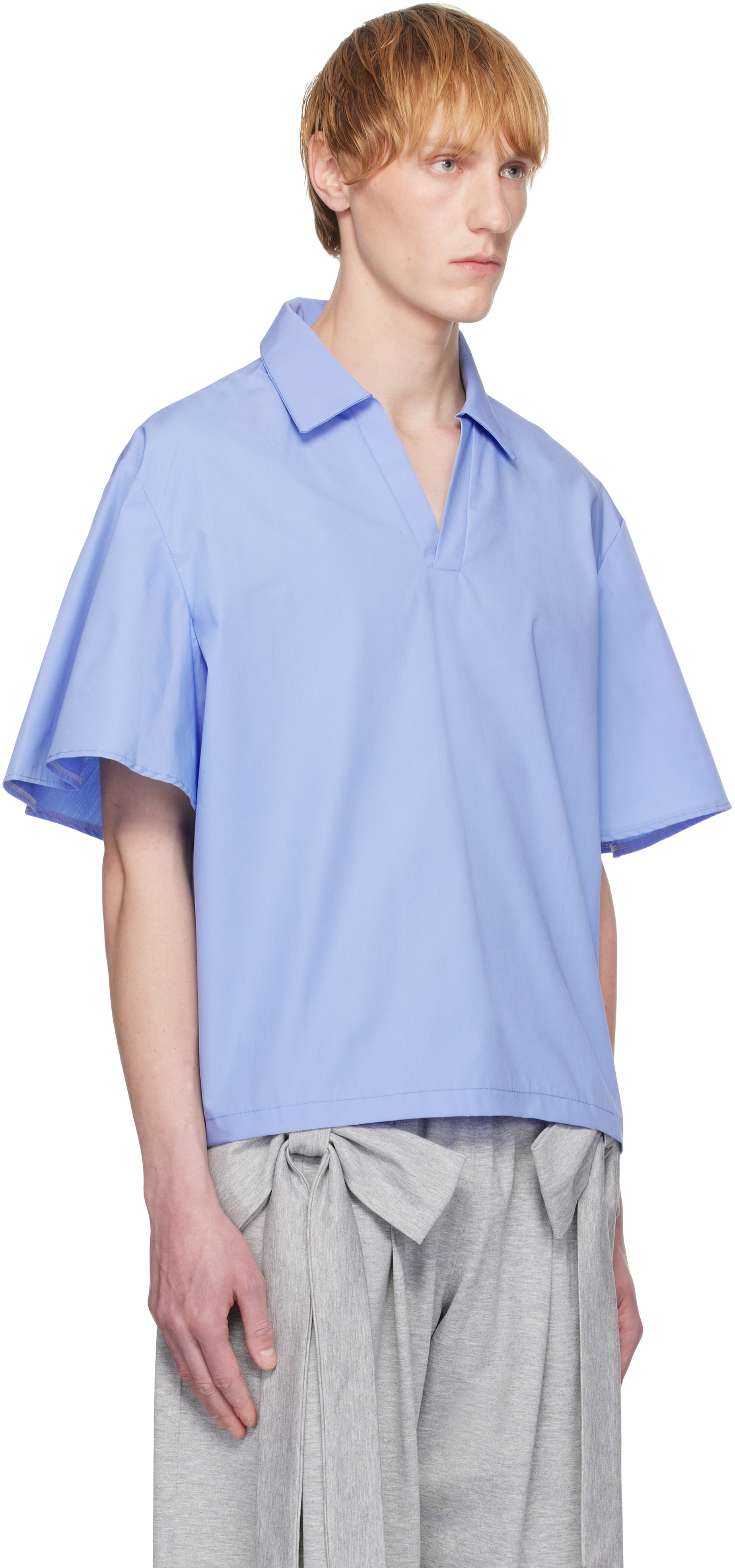 ANDREJ GRONAU BLUE V-NECK POPLIN SHIRT