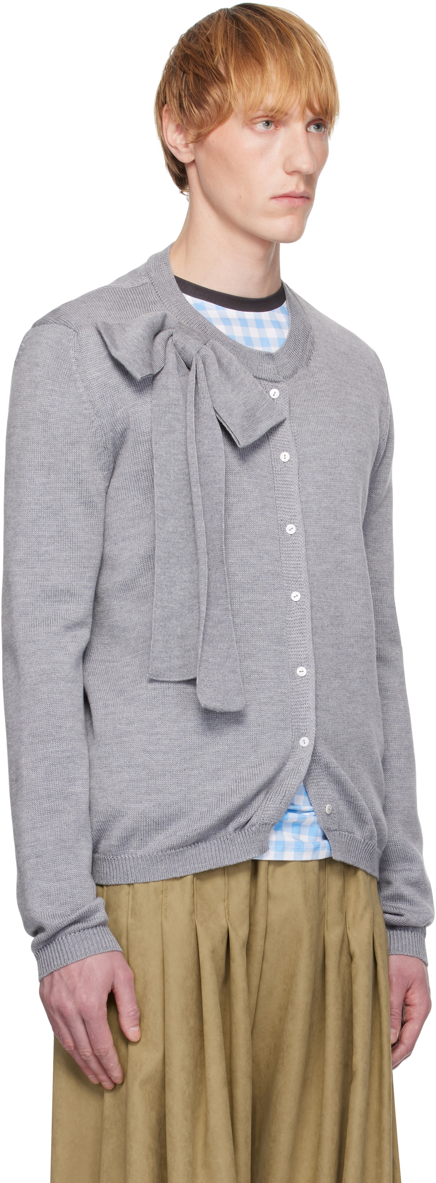 Shop Andrej Gronau Gray Bow Collar Cardigan