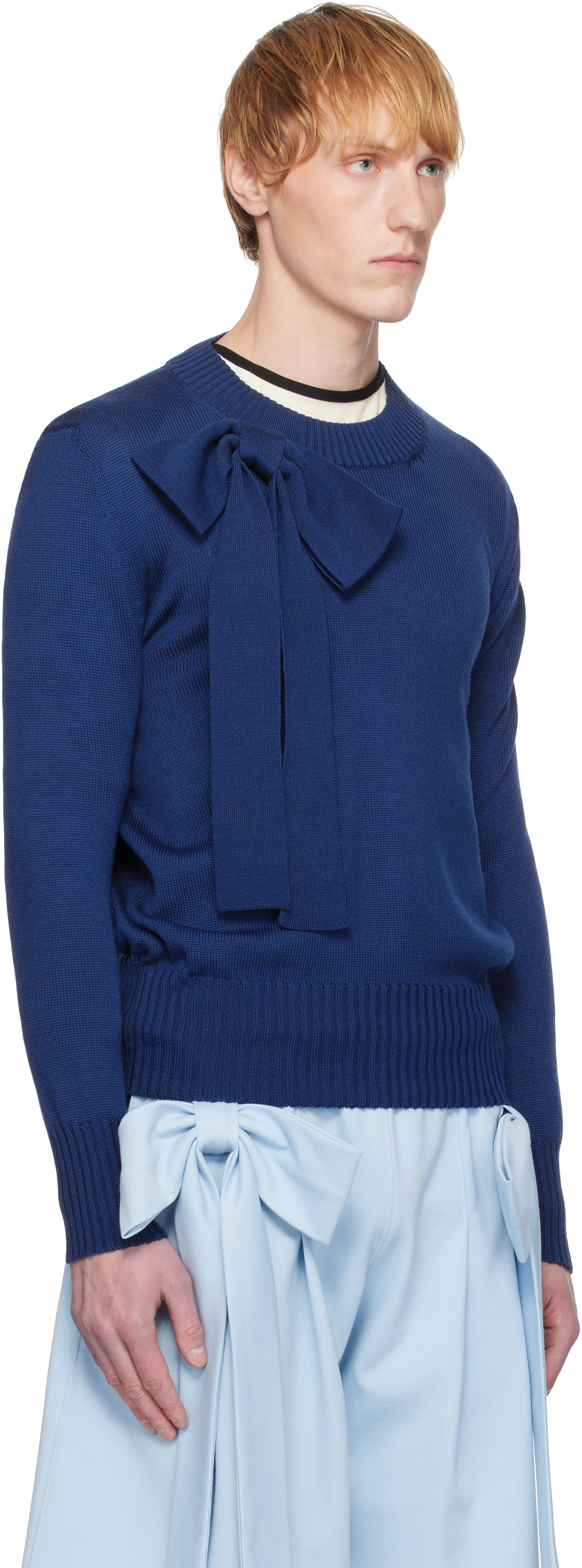 ANDREJ GRONAU SSENSE EXCLUSIVE NAVY WIDE HEM RIBS SWEATER