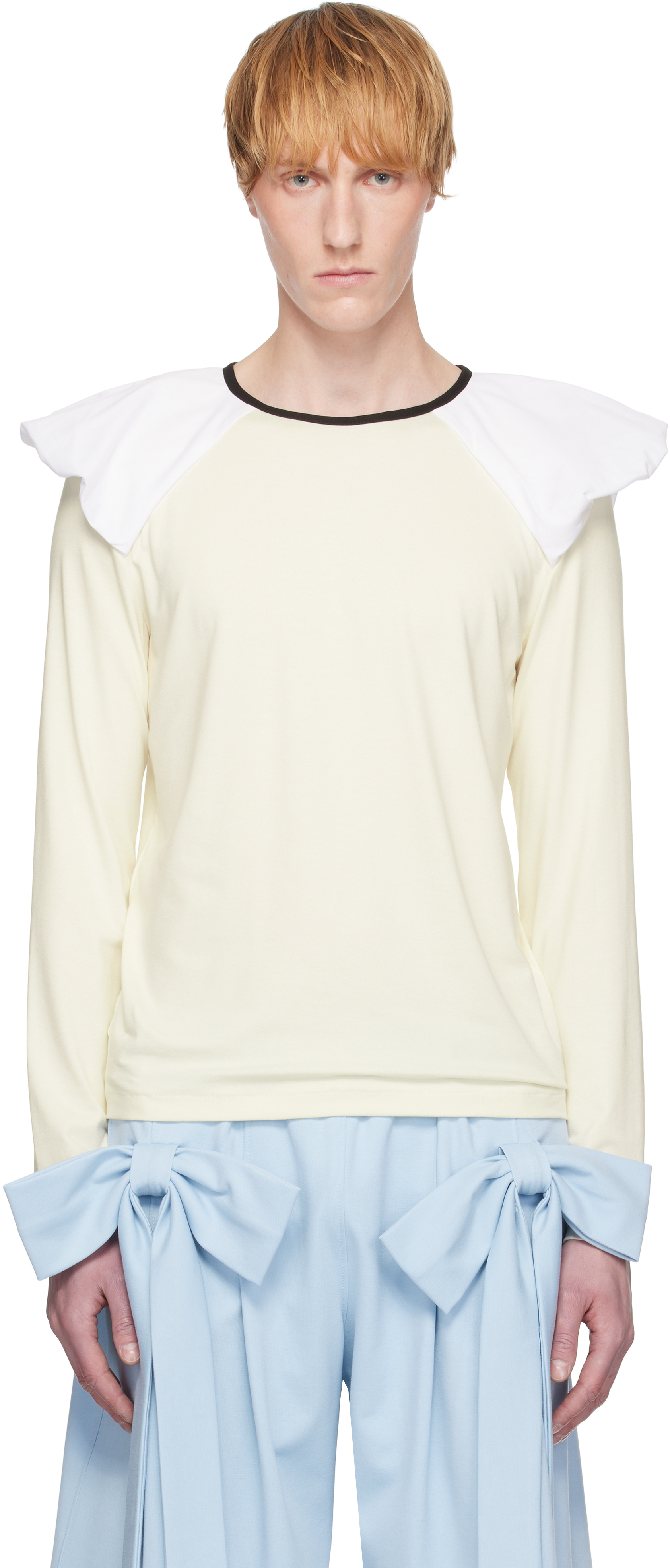 Andrej Gronau Off-white Draped Shoulder Jersey Top