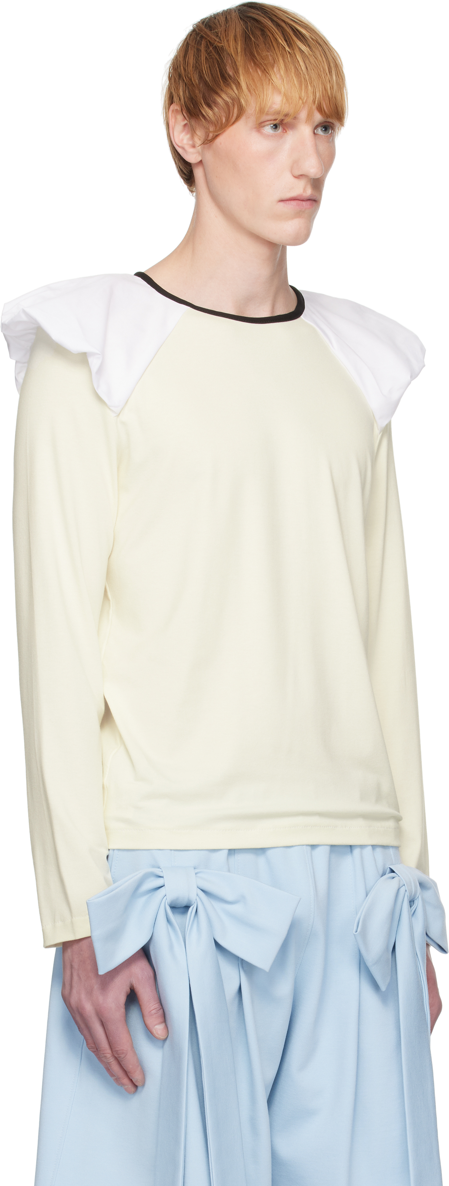 ANDREJ GRONAU OFF-WHITE DRAPED SHOULDER JERSEY TOP