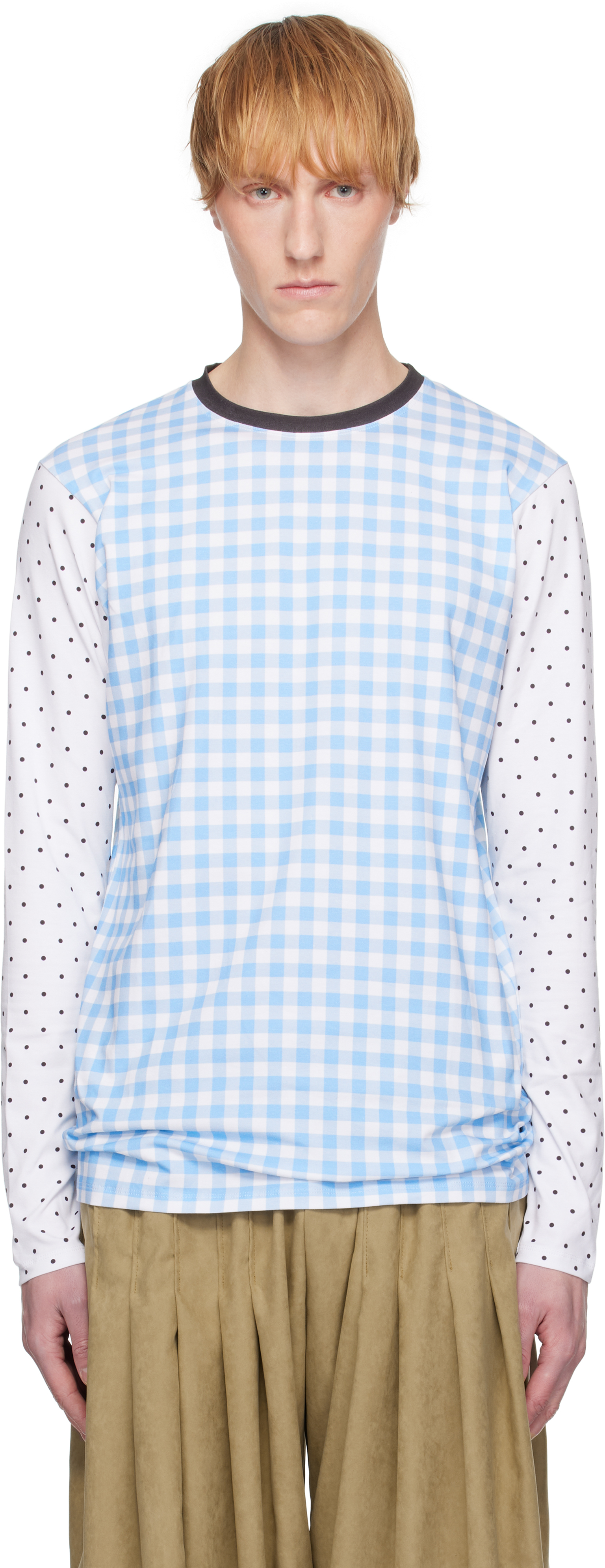 Andrej Gronau White & Blue Printed Cotton Top