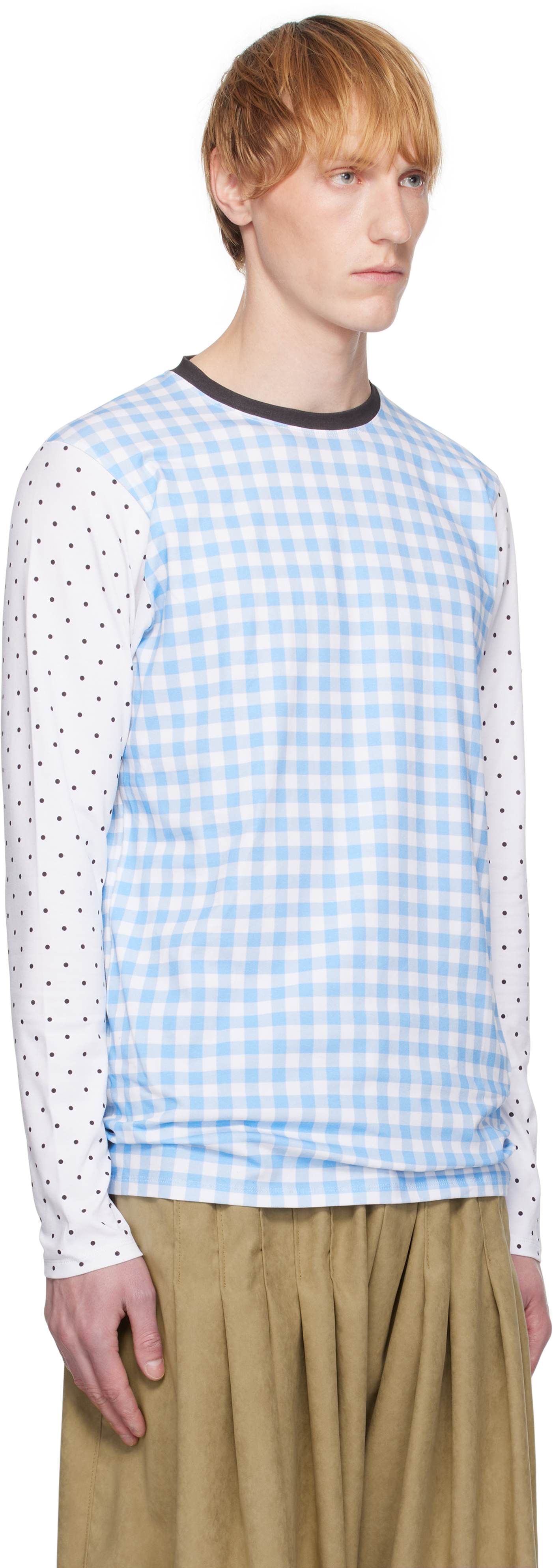 Shop Andrej Gronau White & Blue Printed Cotton Top