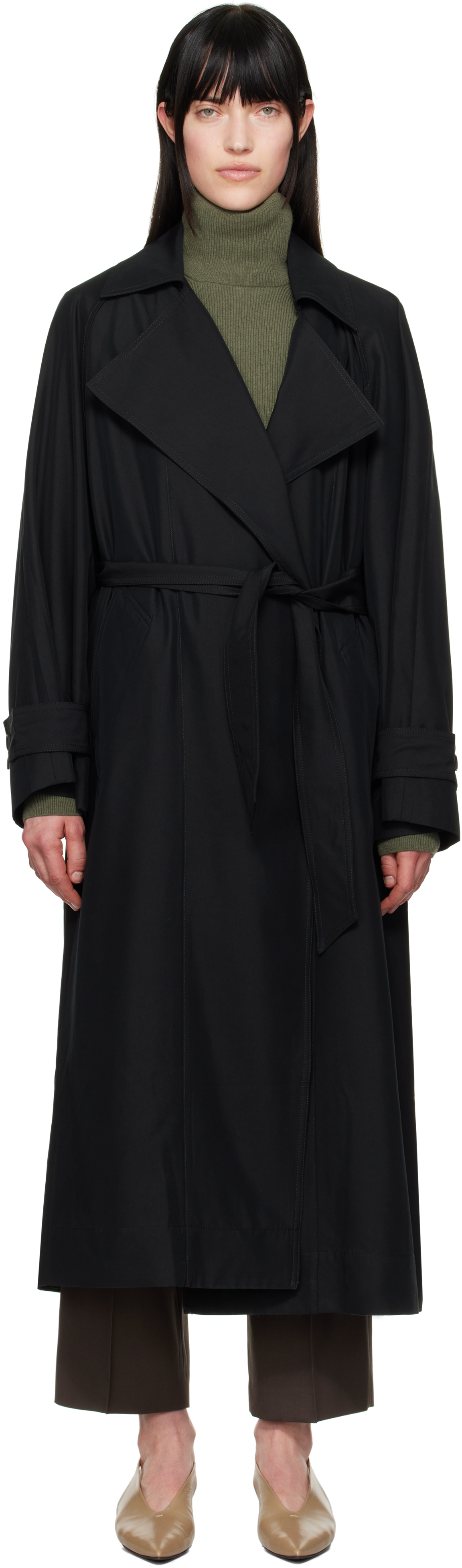 Black Astoria Cut-Out Raglan Sleeve Trench Coat