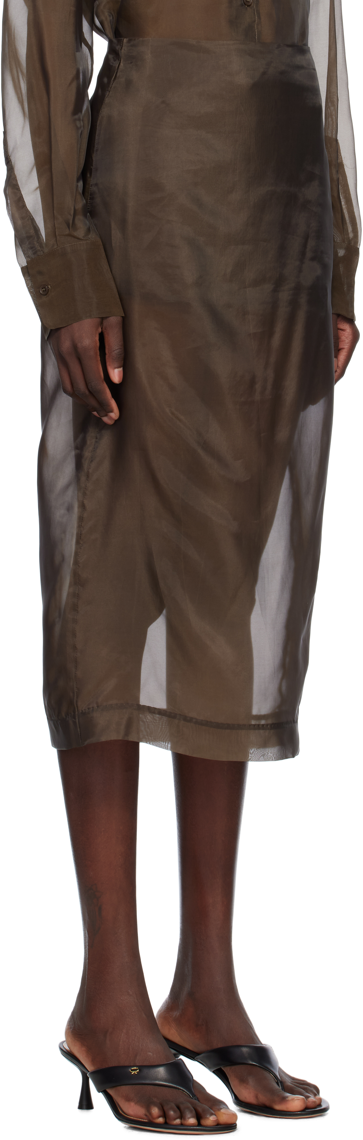 THE FRANKIE SHOP BROWN PERI SHEER MIDI SKIRT