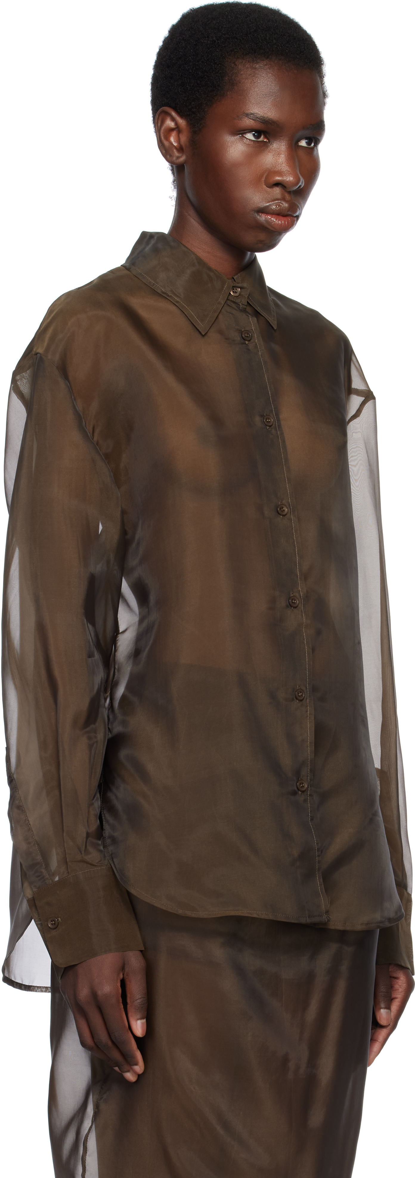 THE FRANKIE SHOP BROWN PERI SHEER SHIRT